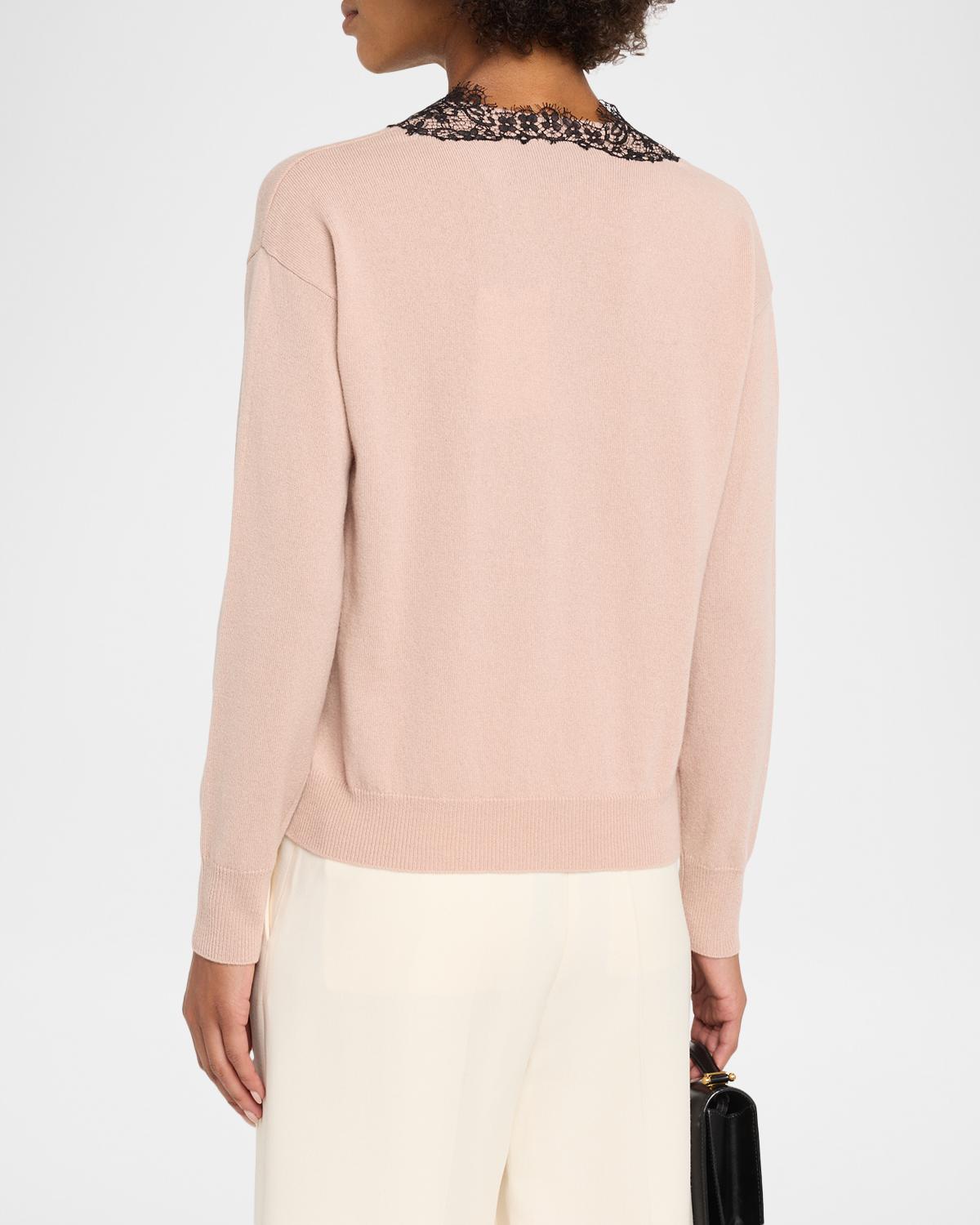 Lace-Trim V-Neck Cashmere Sweater - thumbnail 3