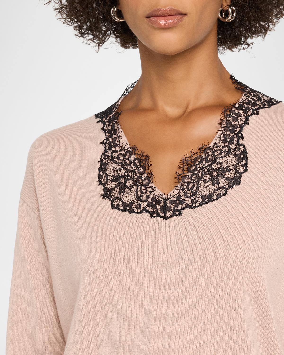 Lace-Trim V-Neck Cashmere Sweater - thumbnail 5