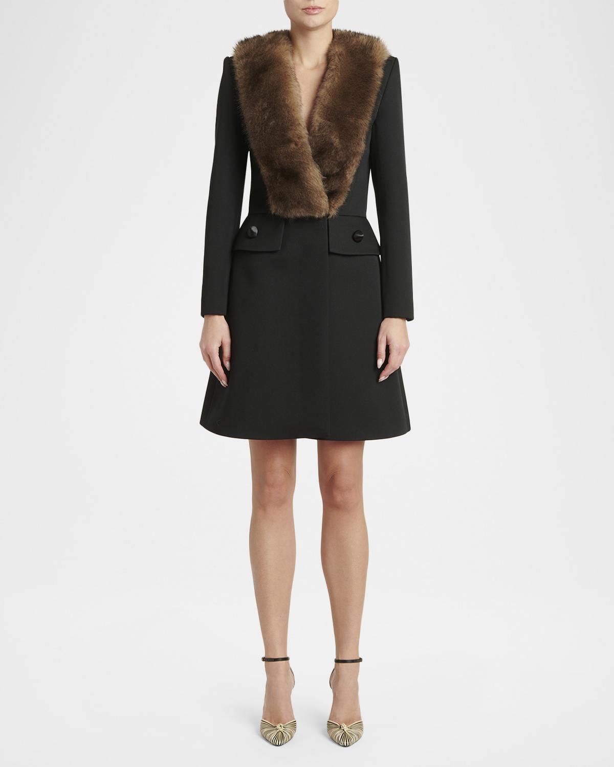 Faux Fur Lapel Tailored A-Line Coat - thumbnail 2