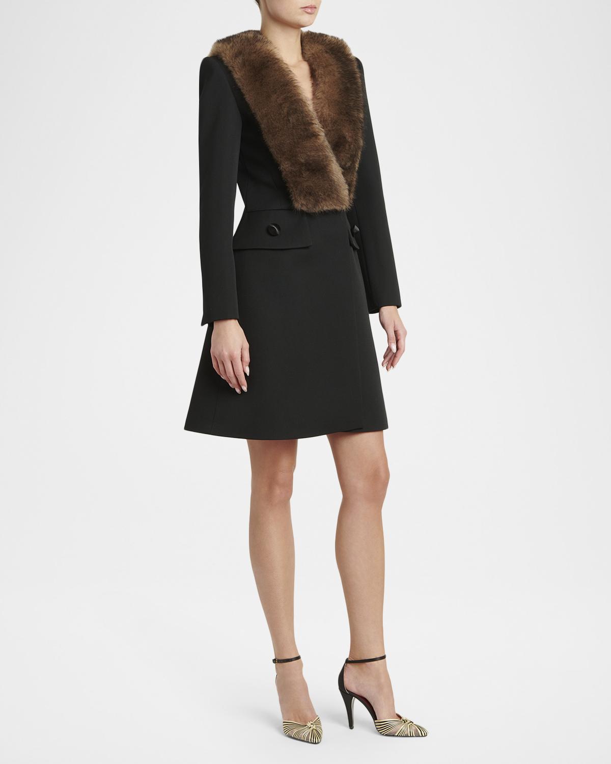 Faux Fur Lapel Tailored A-Line Coat - thumbnail 4