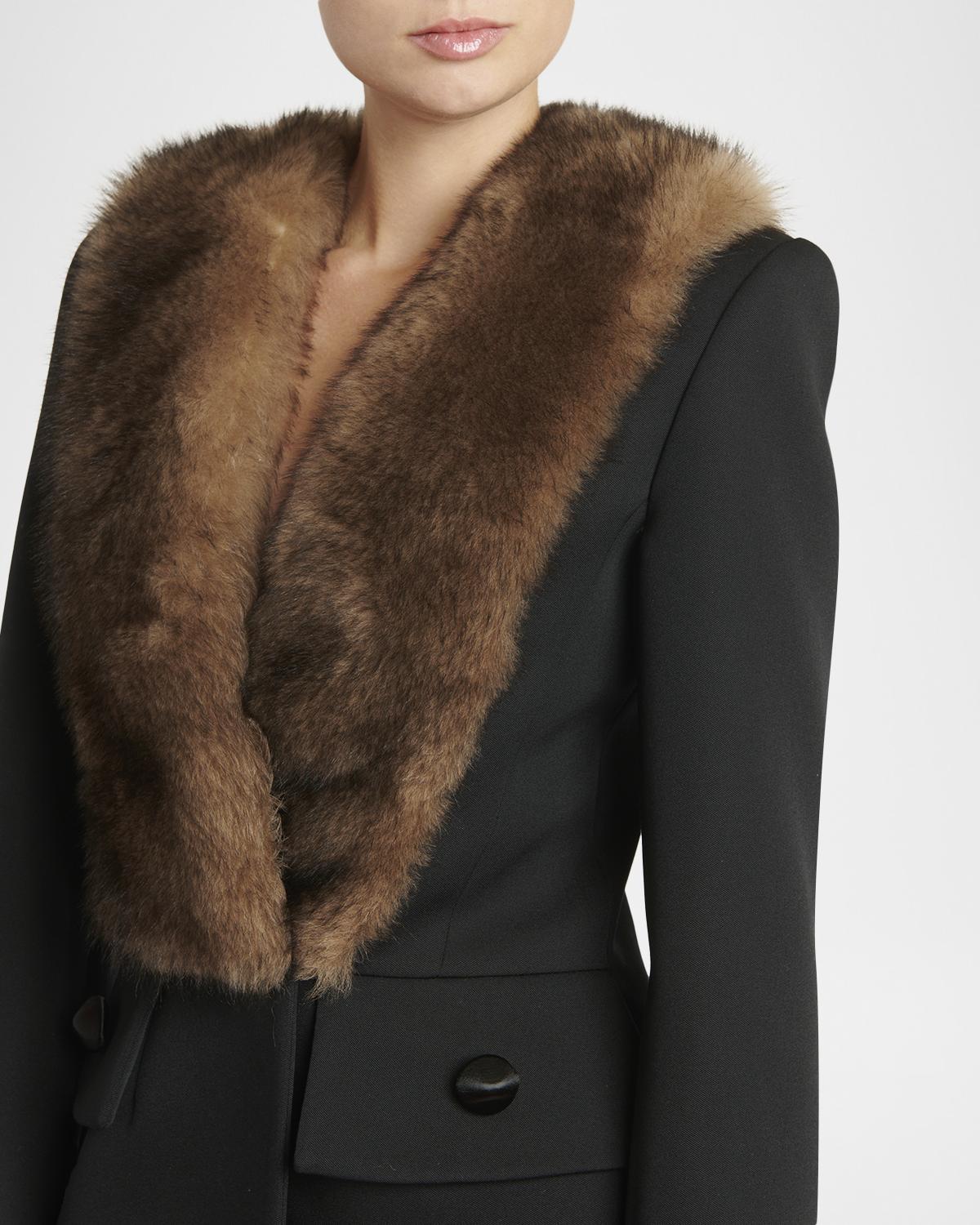 Faux Fur Lapel Tailored A-Line Coat - thumbnail 5
