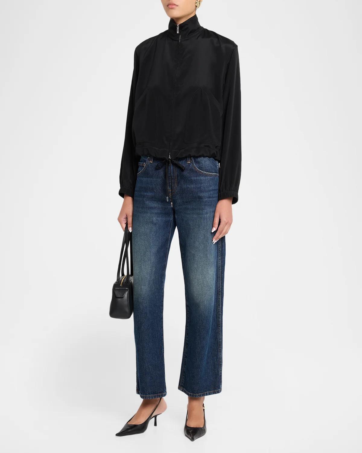 Turtleneck Stretch Georgette Bomber Jacket - thumbnail 2
