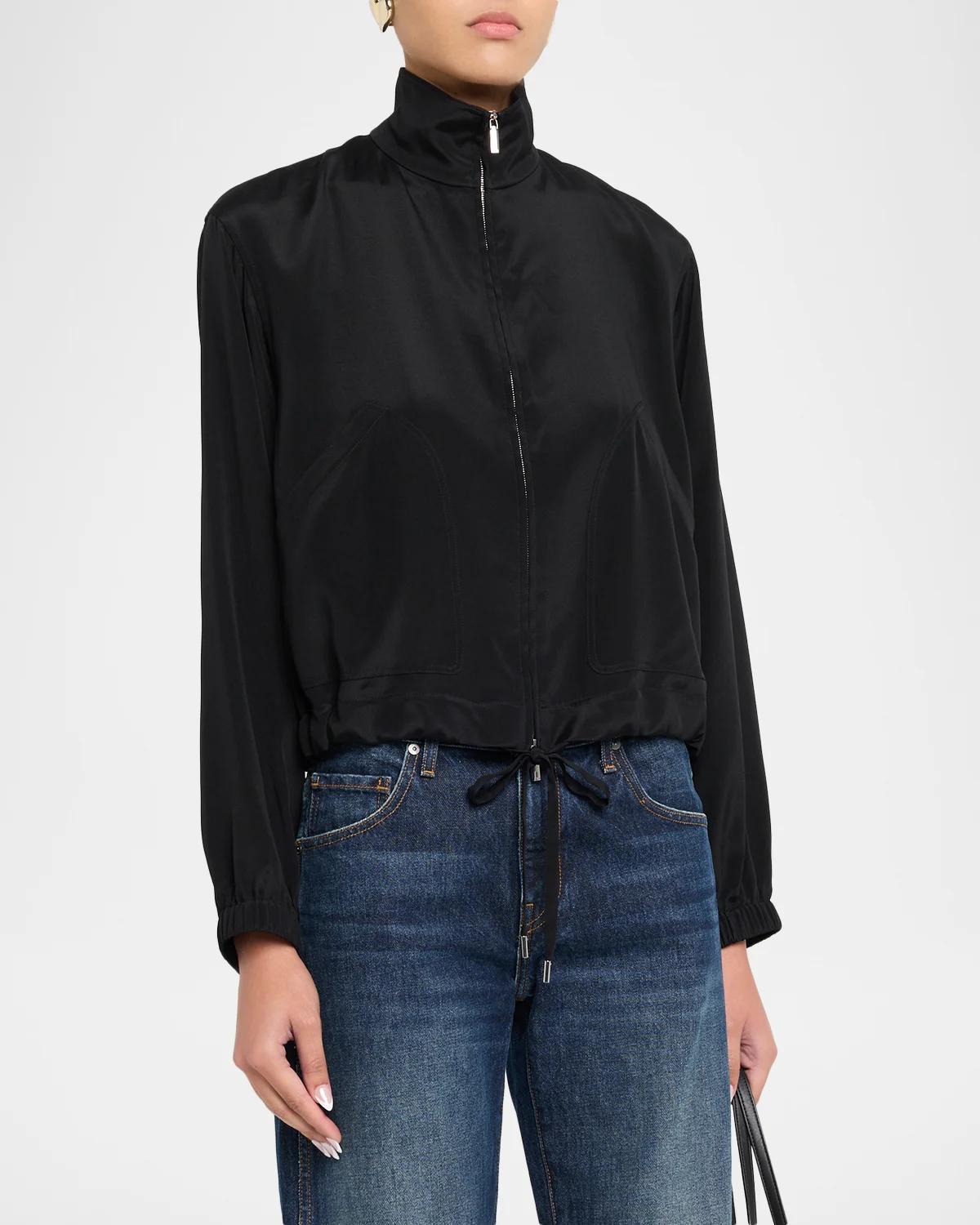 Turtleneck Stretch Georgette Bomber Jacket - thumbnail 4