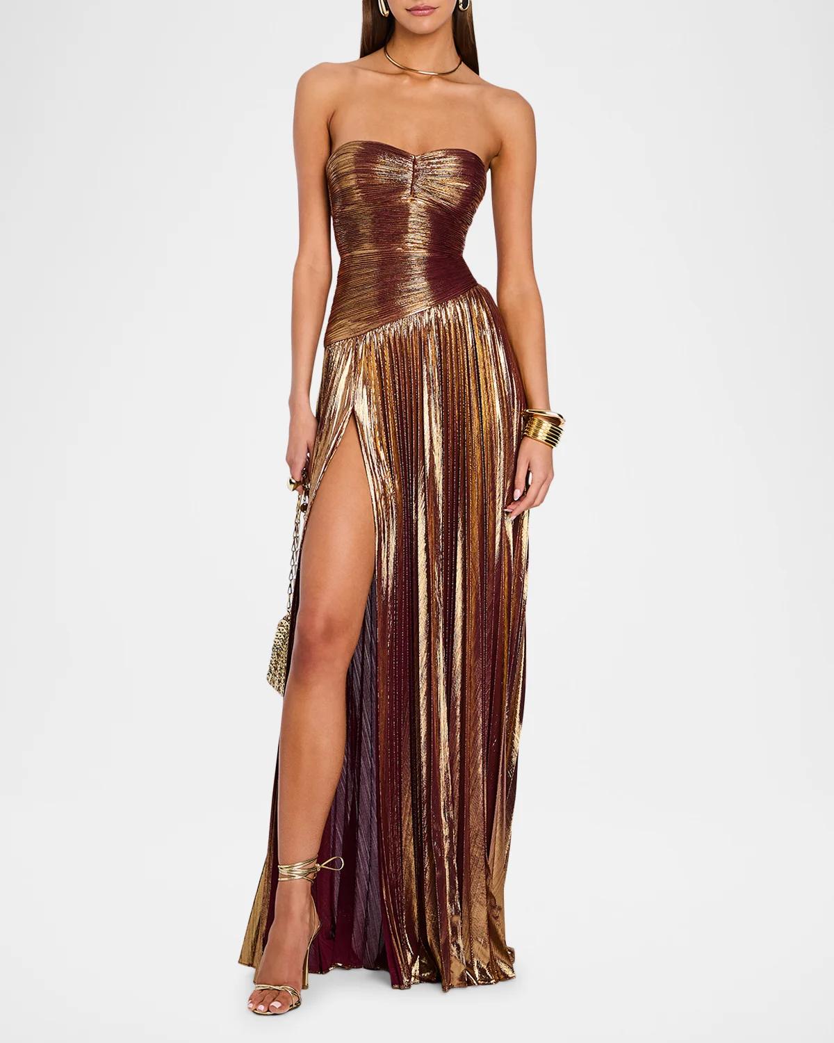 Saba Pleated Metallic Strapless Maxi Dress - thumbnail 2
