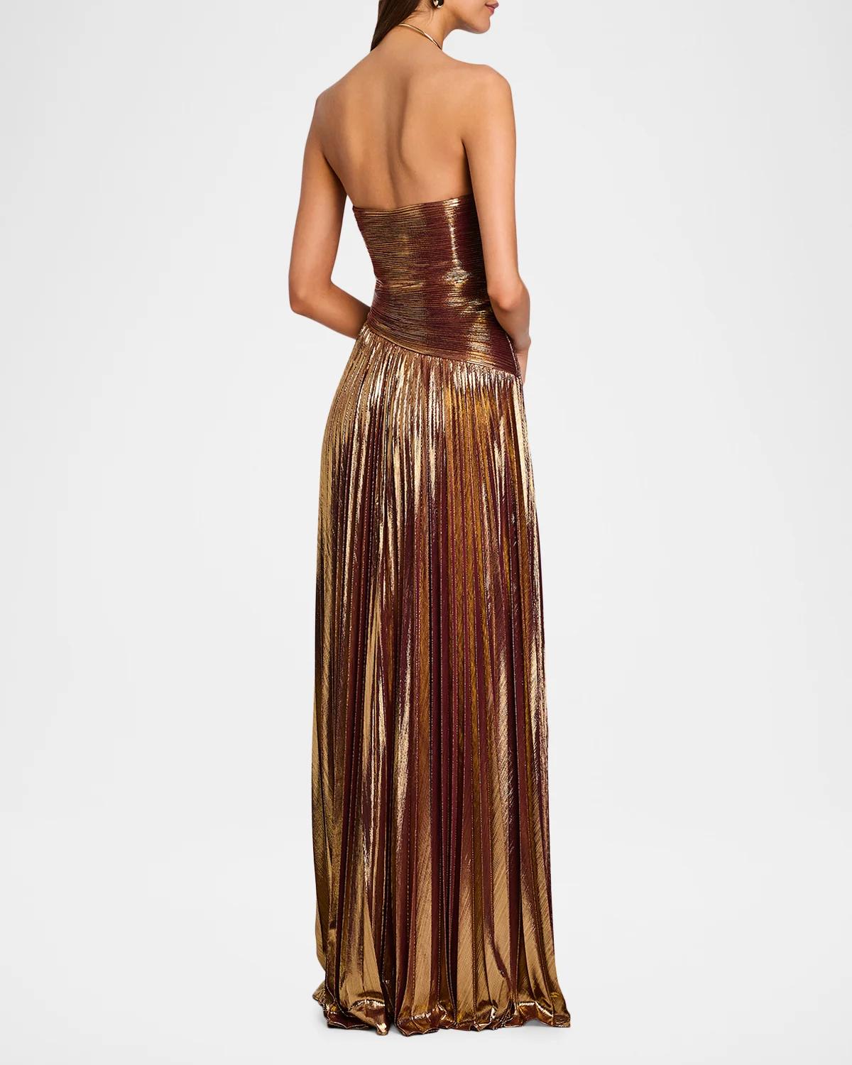 Saba Pleated Metallic Strapless Maxi Dress - thumbnail 3