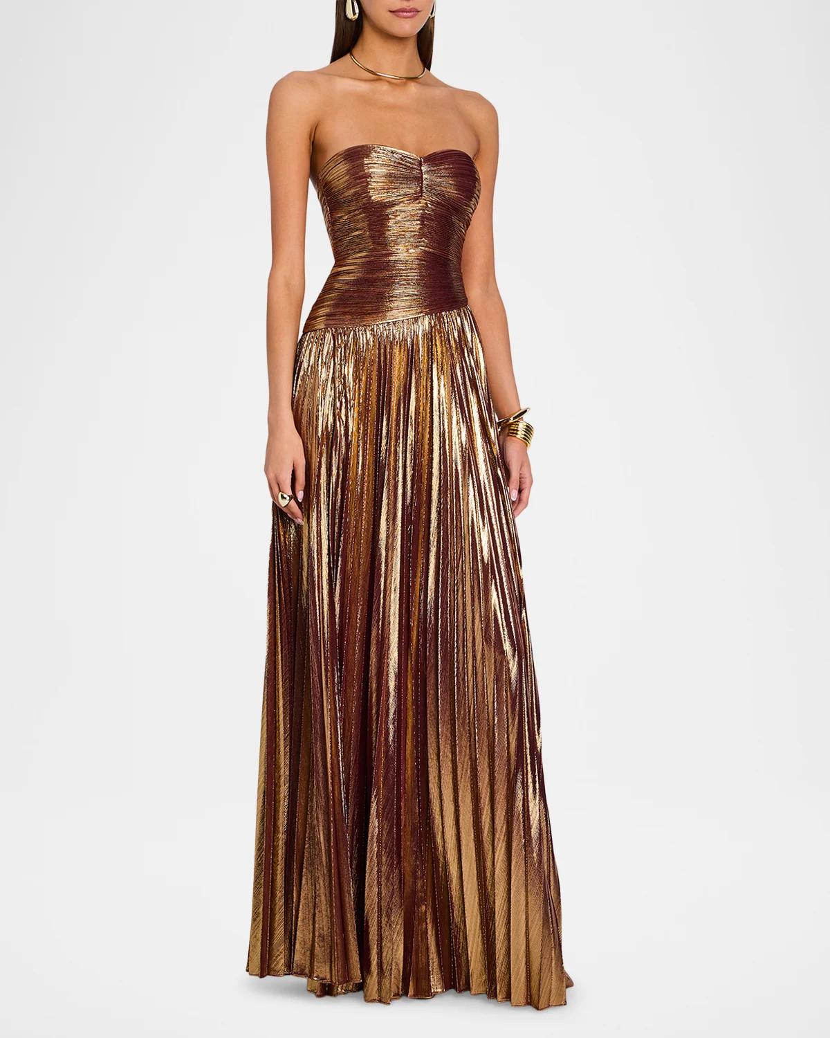 Saba Pleated Metallic Strapless Maxi Dress - thumbnail 4