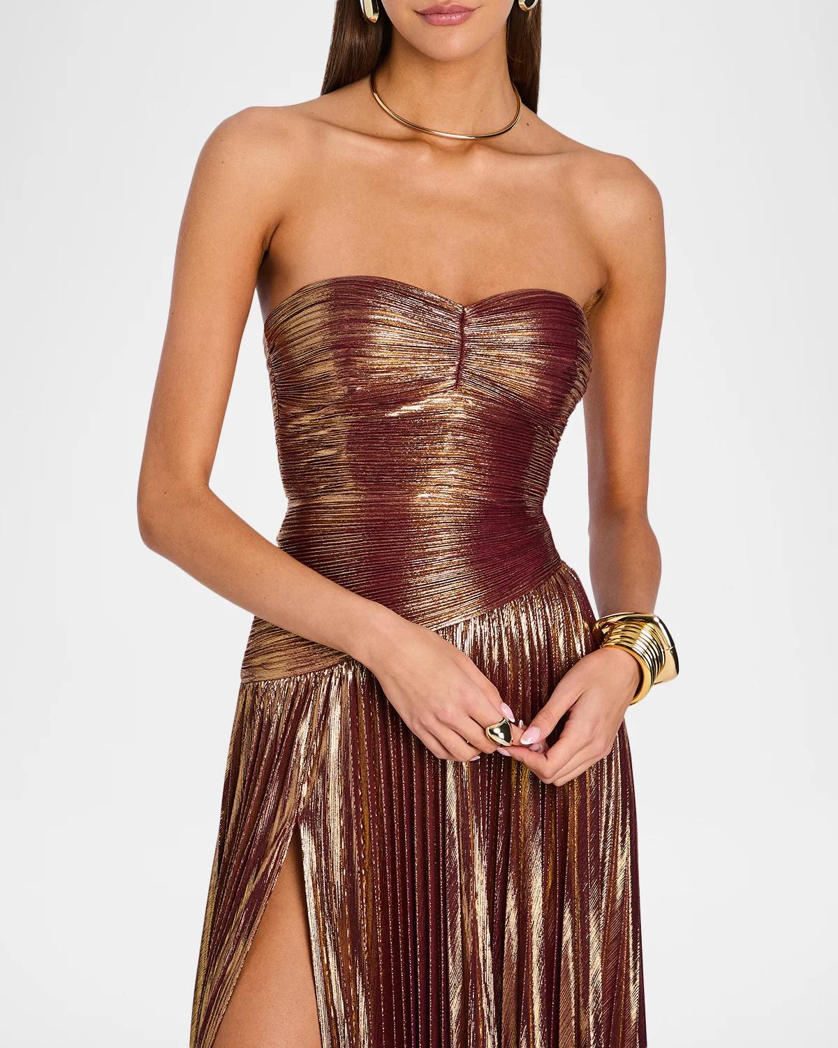 Saba Pleated Metallic Strapless Maxi Dress - thumbnail 5