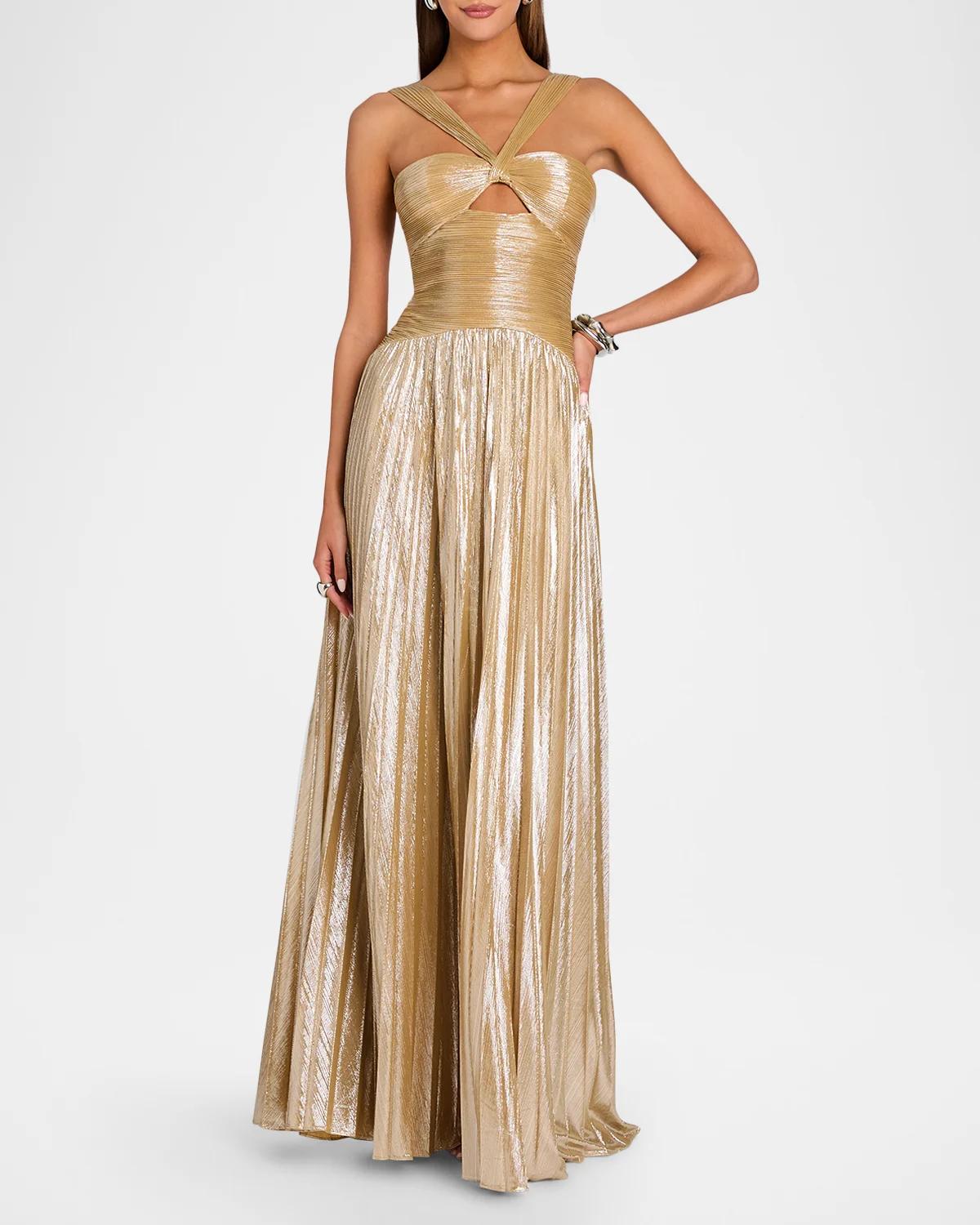 Solace Metallic Pleated Halter Maxi Dress - thumbnail 2