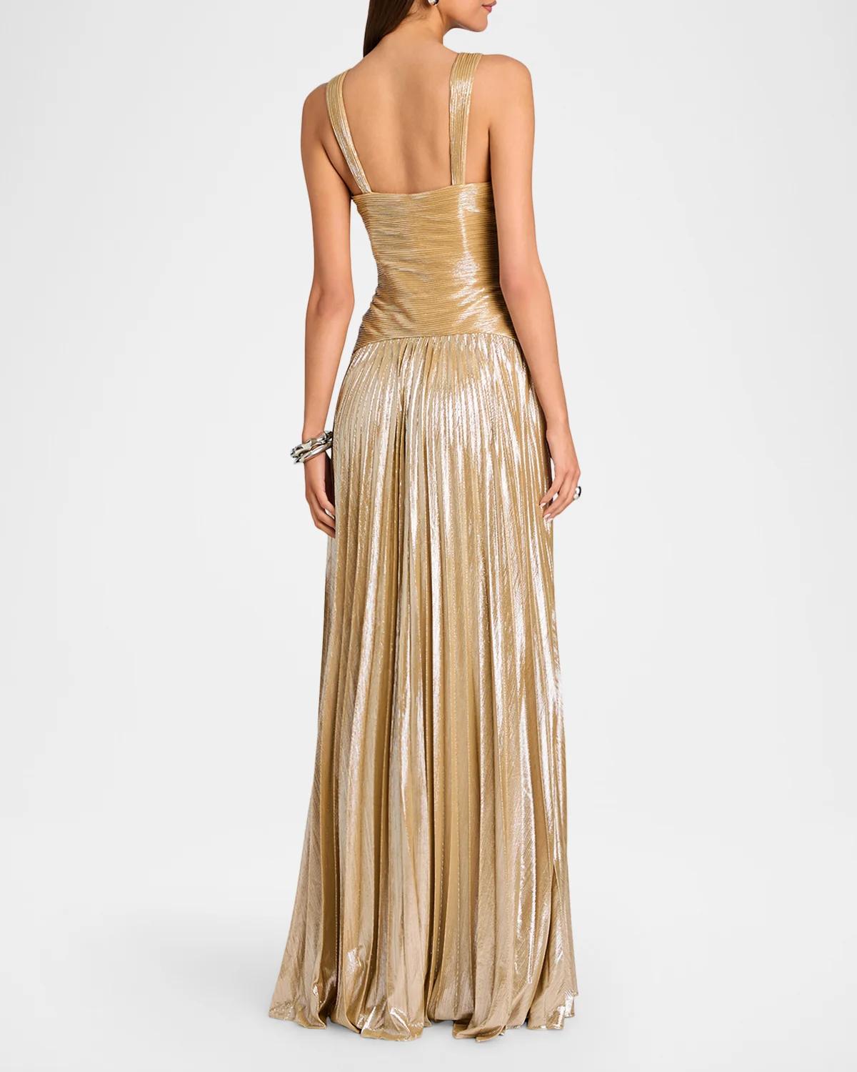 Solace Metallic Pleated Halter Maxi Dress - thumbnail 3