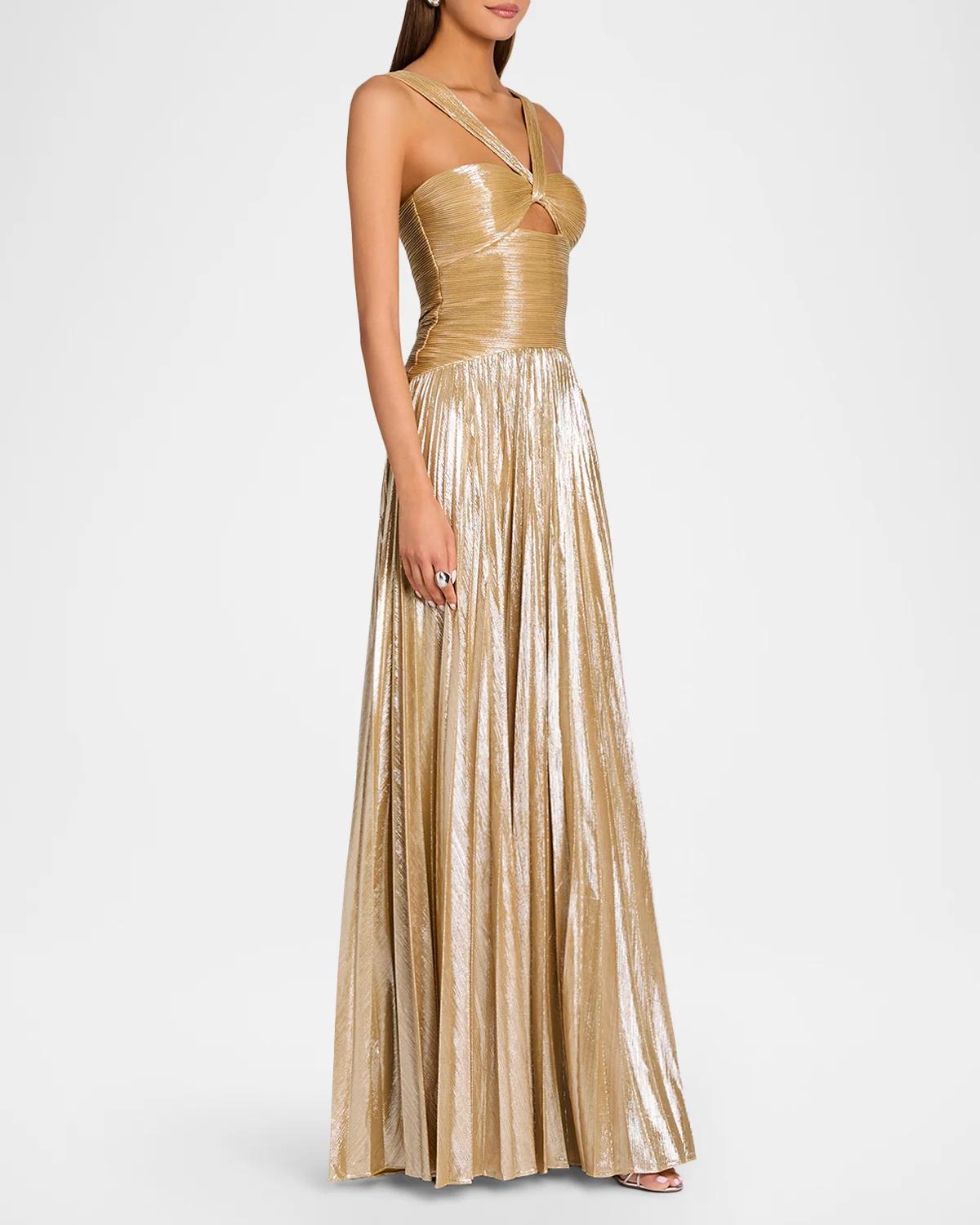 Solace Metallic Pleated Halter Maxi Dress - thumbnail 4