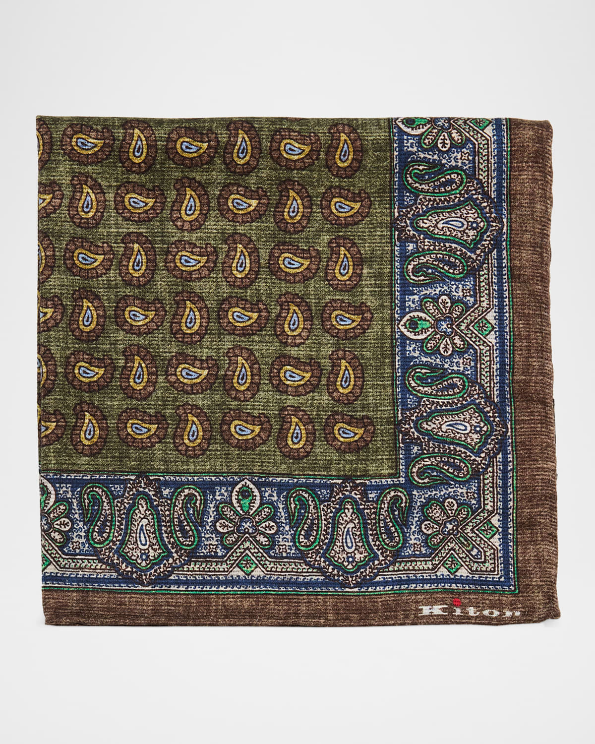 Kiton Men's Reversible Medallion Paisley Silk Pocket Square