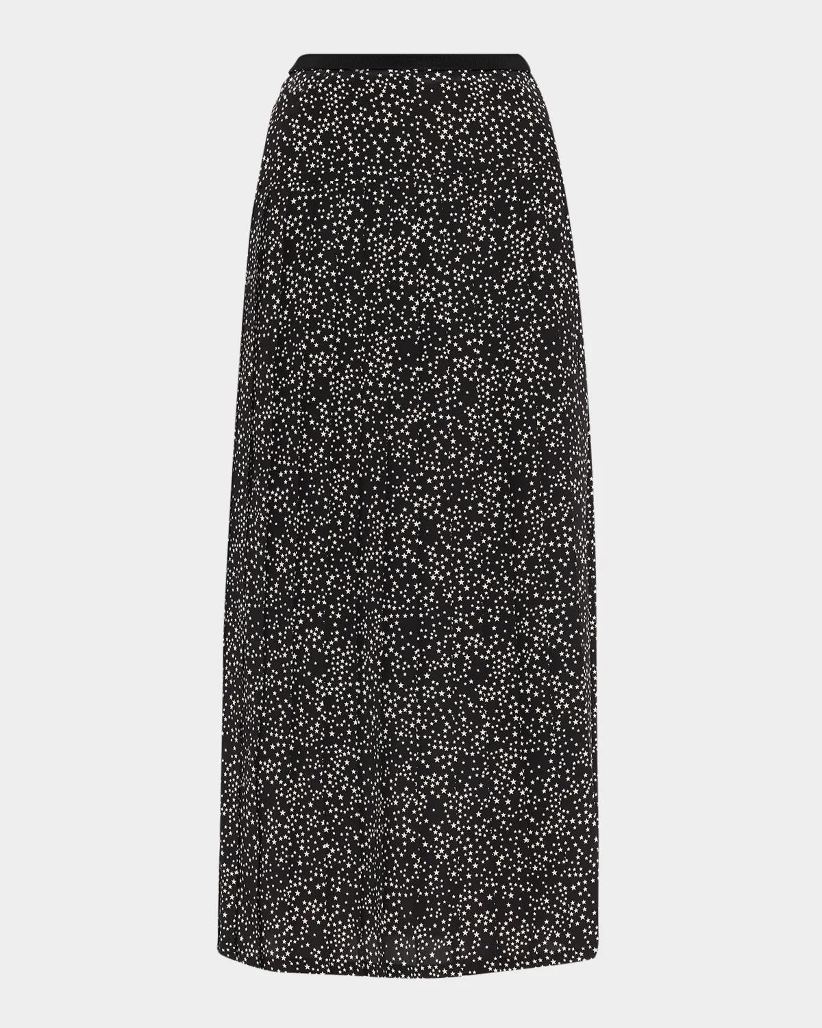 Star-Print Silk Midi Skirt