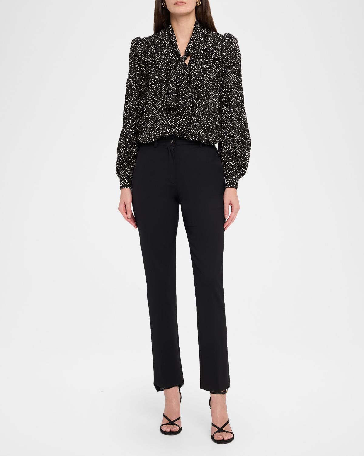 Neck-Scarf Star Silk Puff-Sleeve Blouse - thumbnail 2