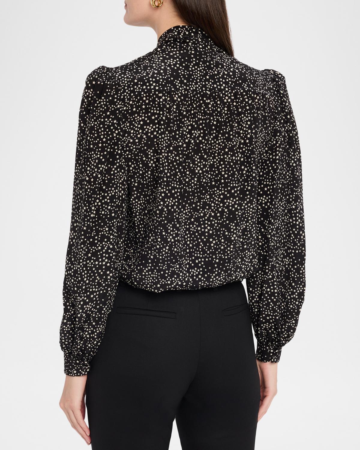 Neck-Scarf Star Silk Puff-Sleeve Blouse - thumbnail 3