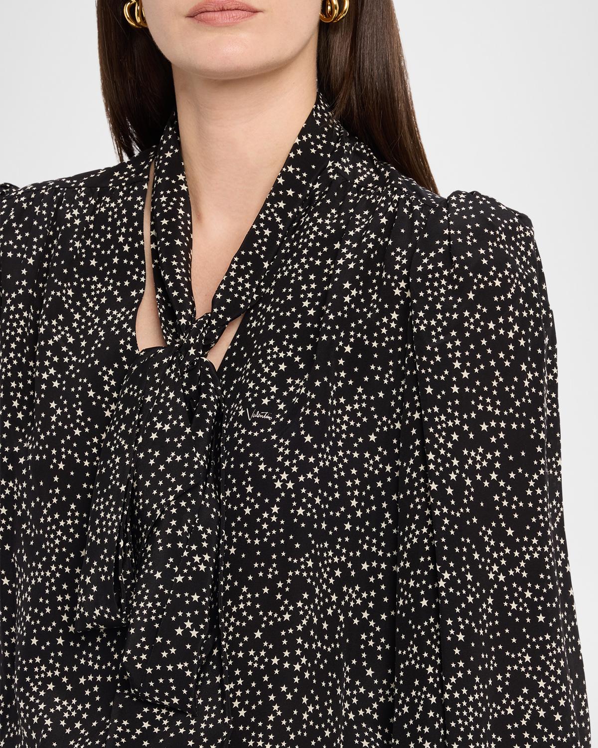 Neck-Scarf Star Silk Puff-Sleeve Blouse - thumbnail 5