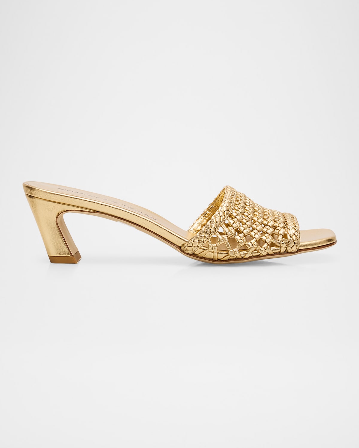 Stuart Weitzman 50mm Marina Woven Metallic Leather Mules | Neiman