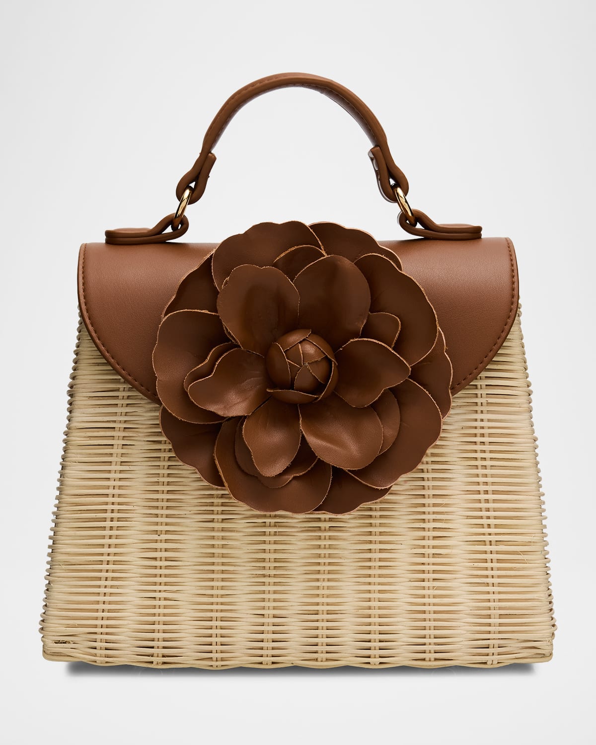 BTB Los Angeles Melody Flower-Embellished Rattan Top-Handle Bag