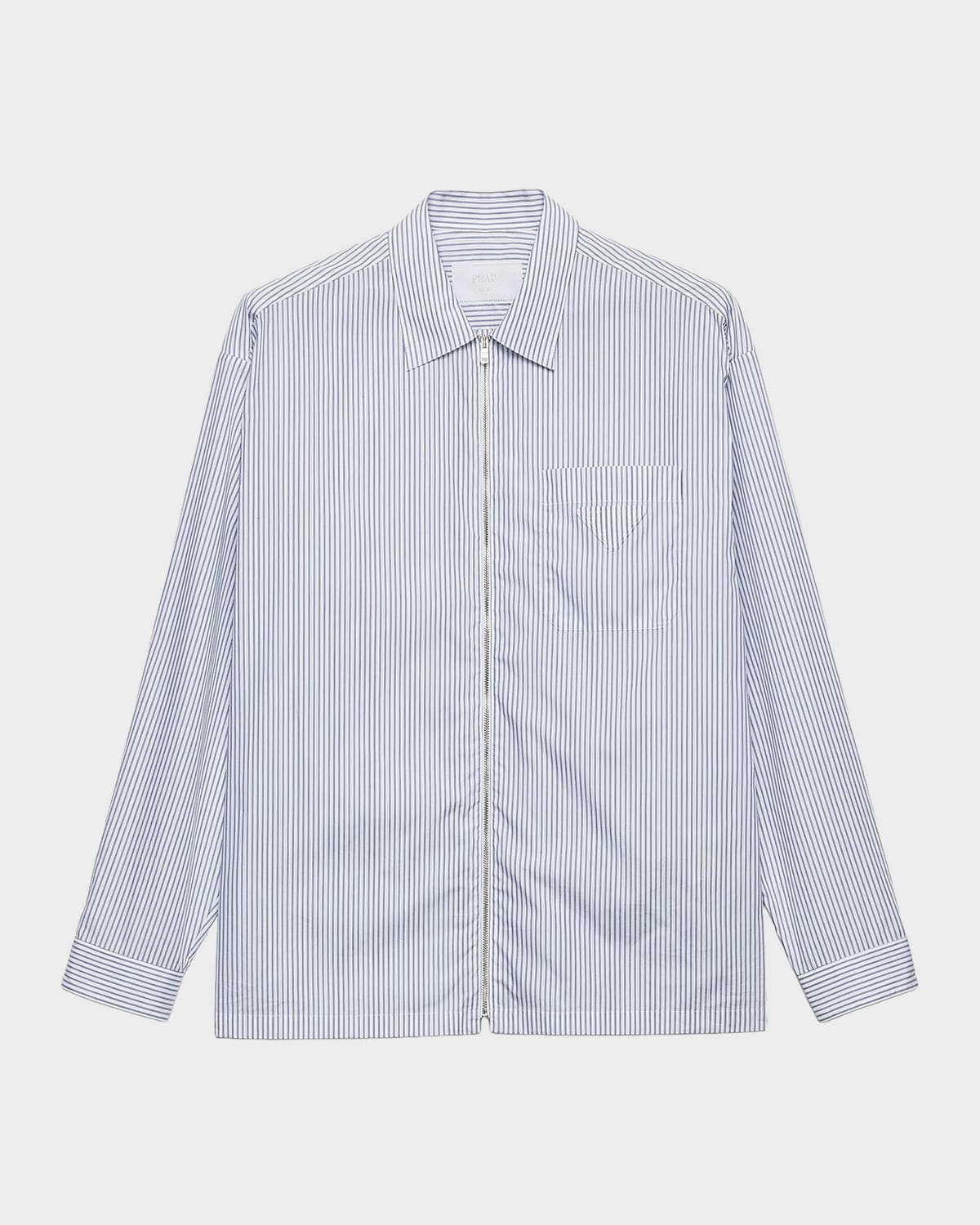 Prada Men's Striped Cotton Zip-Front Shirt | Neiman Marcus