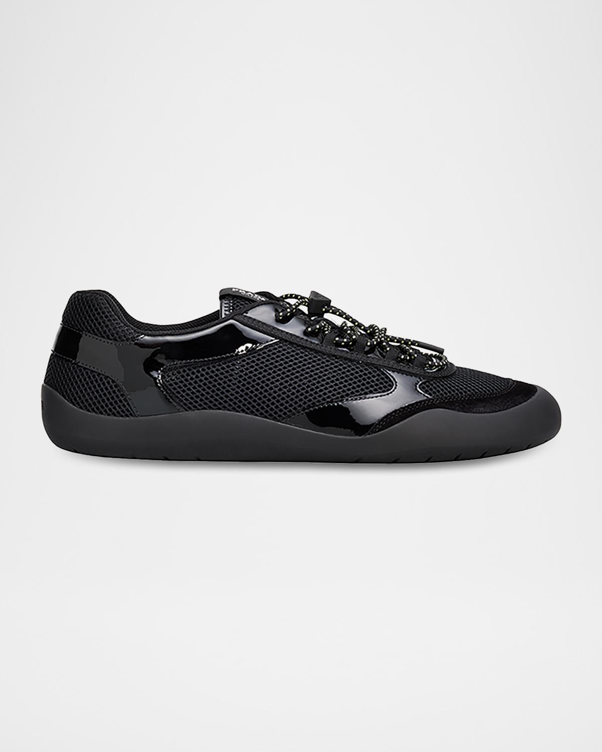 PRADA パース付きブラック Prada Men's Speedrock Leather and Mesh Sneakers | Neiman Marcus
