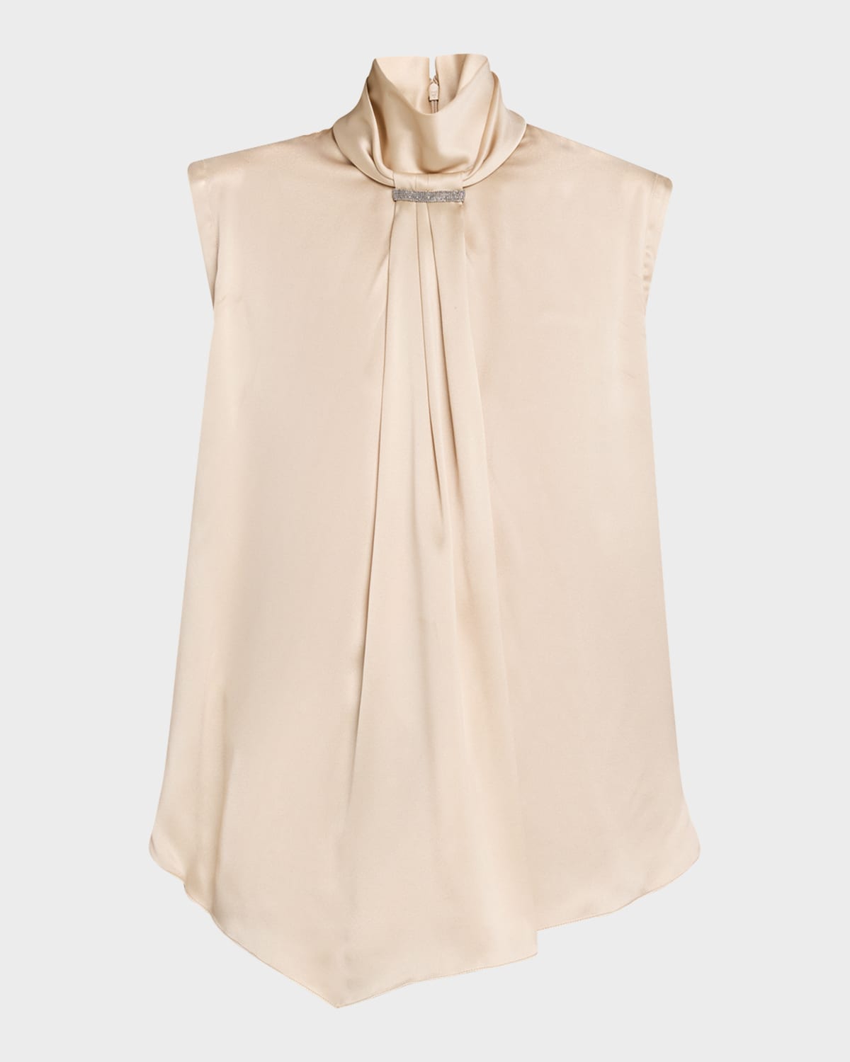Brunello Cucinelli Sleeveless Silk Turtleneck Blouse w/ Monili