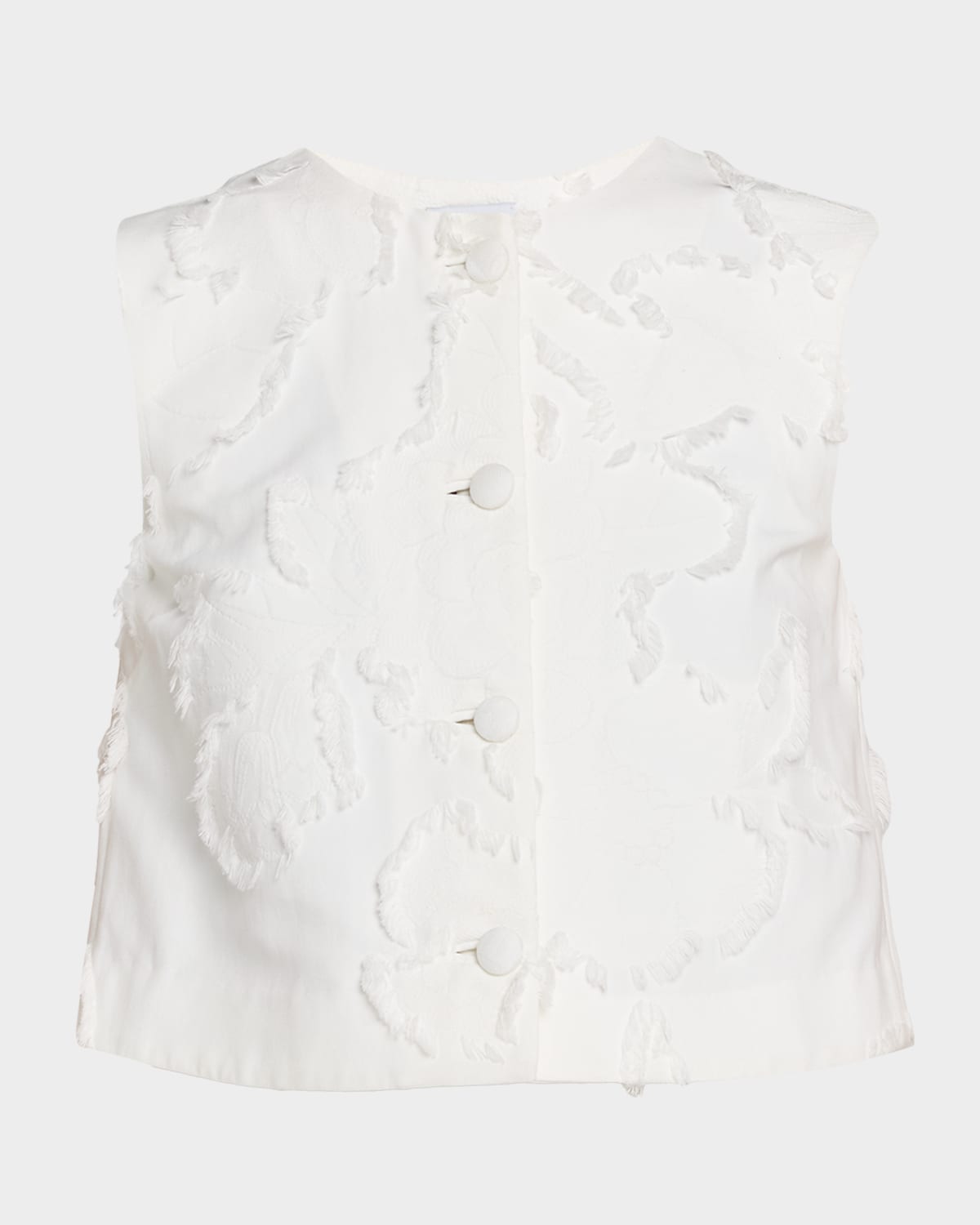 トップス remo. Adam Lippes Remo Fringed Crepe Button-Front Sleeveless Top