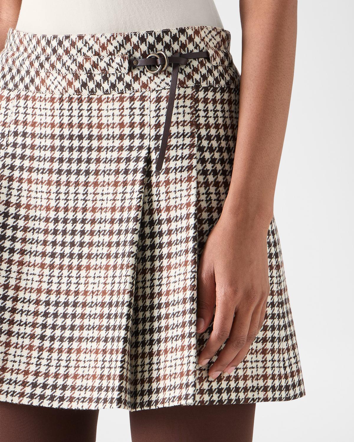 Houndstooth Tweed Wool-Blend Mini Kilt Skirt - thumbnail 5