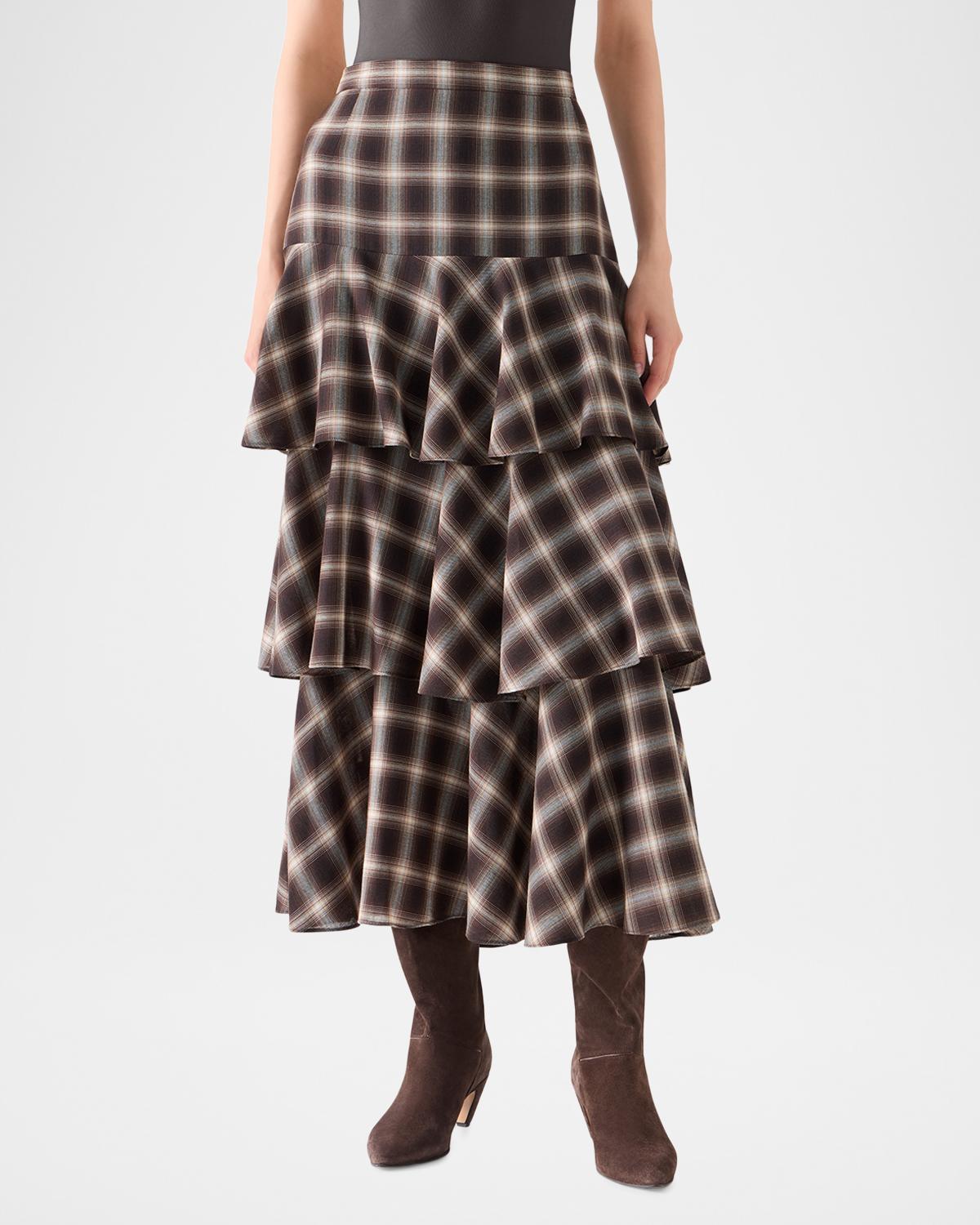 Shelley Plaid Techno Wool-Blend Midi Skirt - thumbnail 2