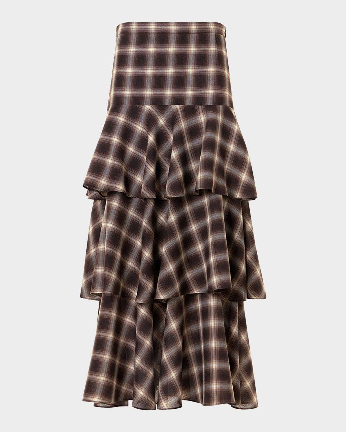 Shelley Plaid Techno Wool-Blend Midi Skirt