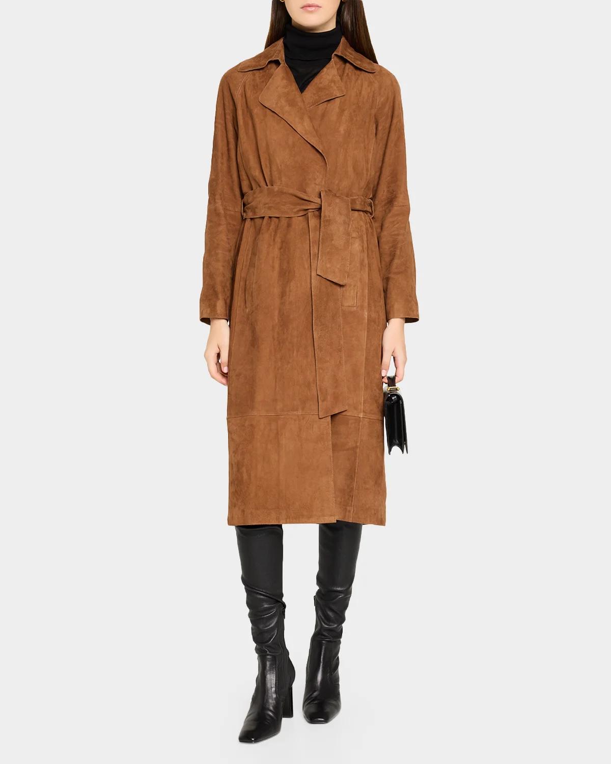 Yava Wrap-Front Lambskin Suede Coat - thumbnail 2