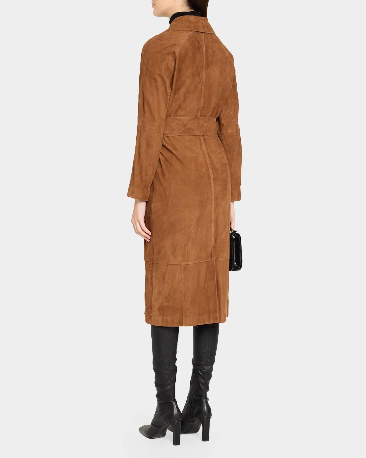 Yava Wrap-Front Lambskin Suede Coat - thumbnail 3