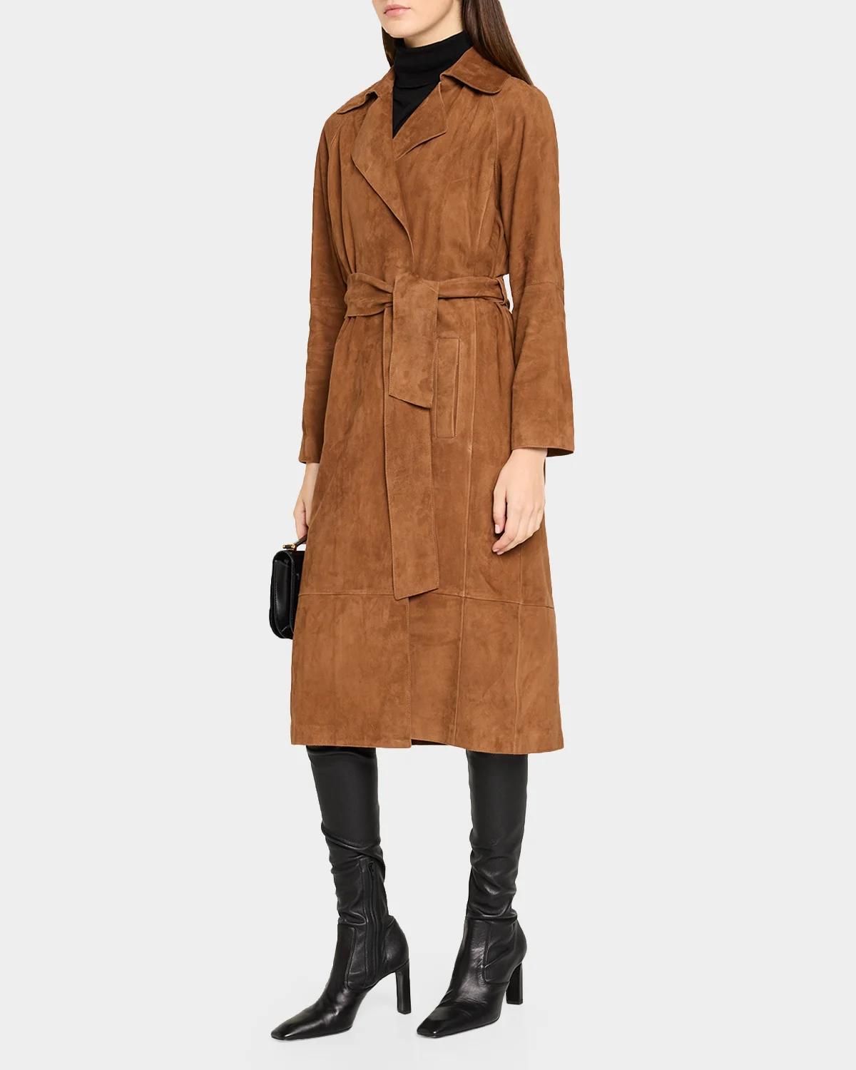 Yava Wrap-Front Lambskin Suede Coat - thumbnail 4
