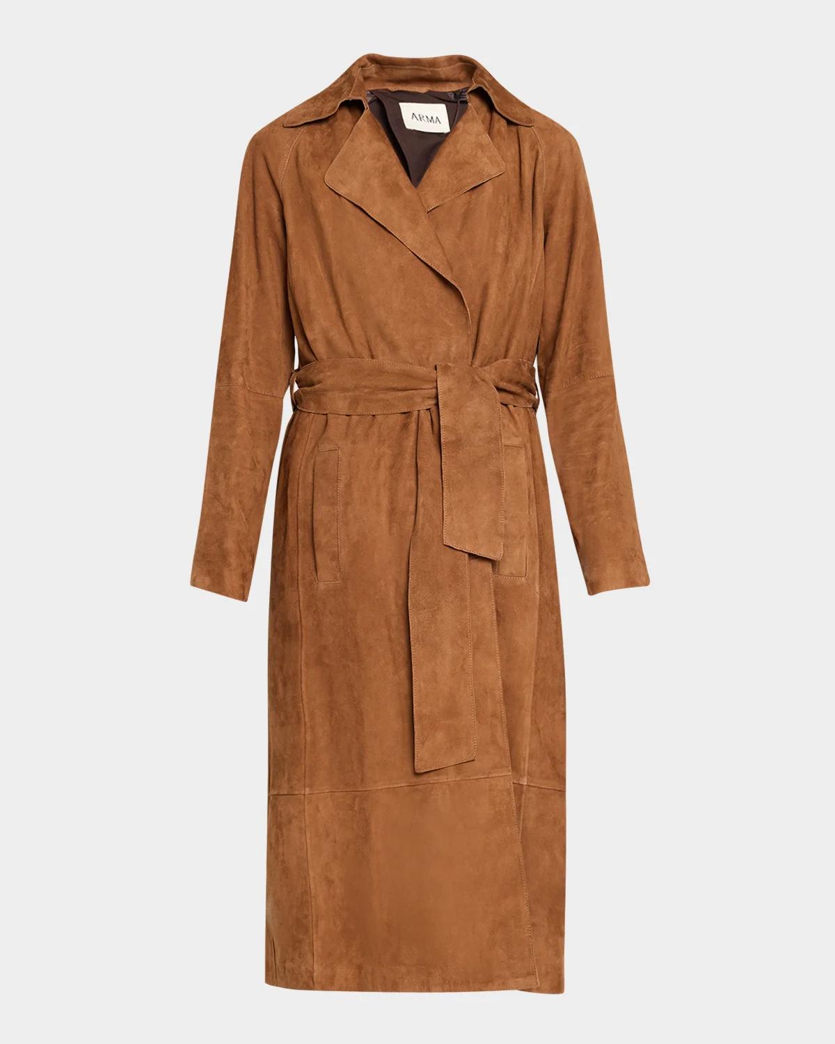 Yava Wrap-Front Lambskin Suede Coat
