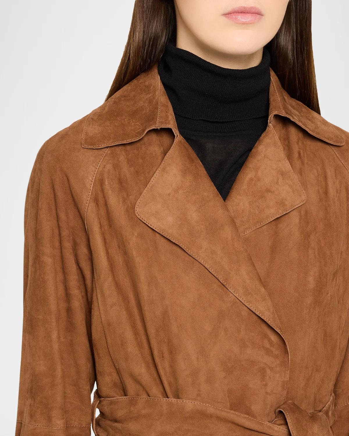 Yava Wrap-Front Lambskin Suede Coat - thumbnail 5