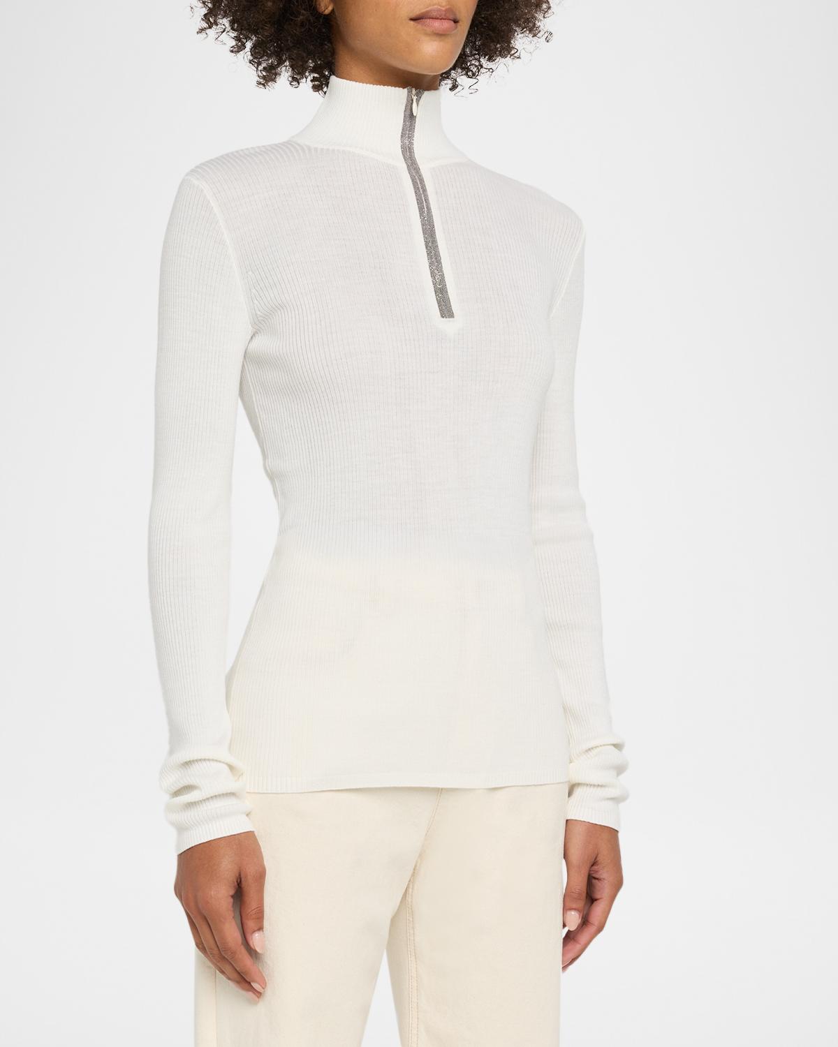 Turtleneck Monili Zip Wool-Cashmere Sweater - thumbnail 4