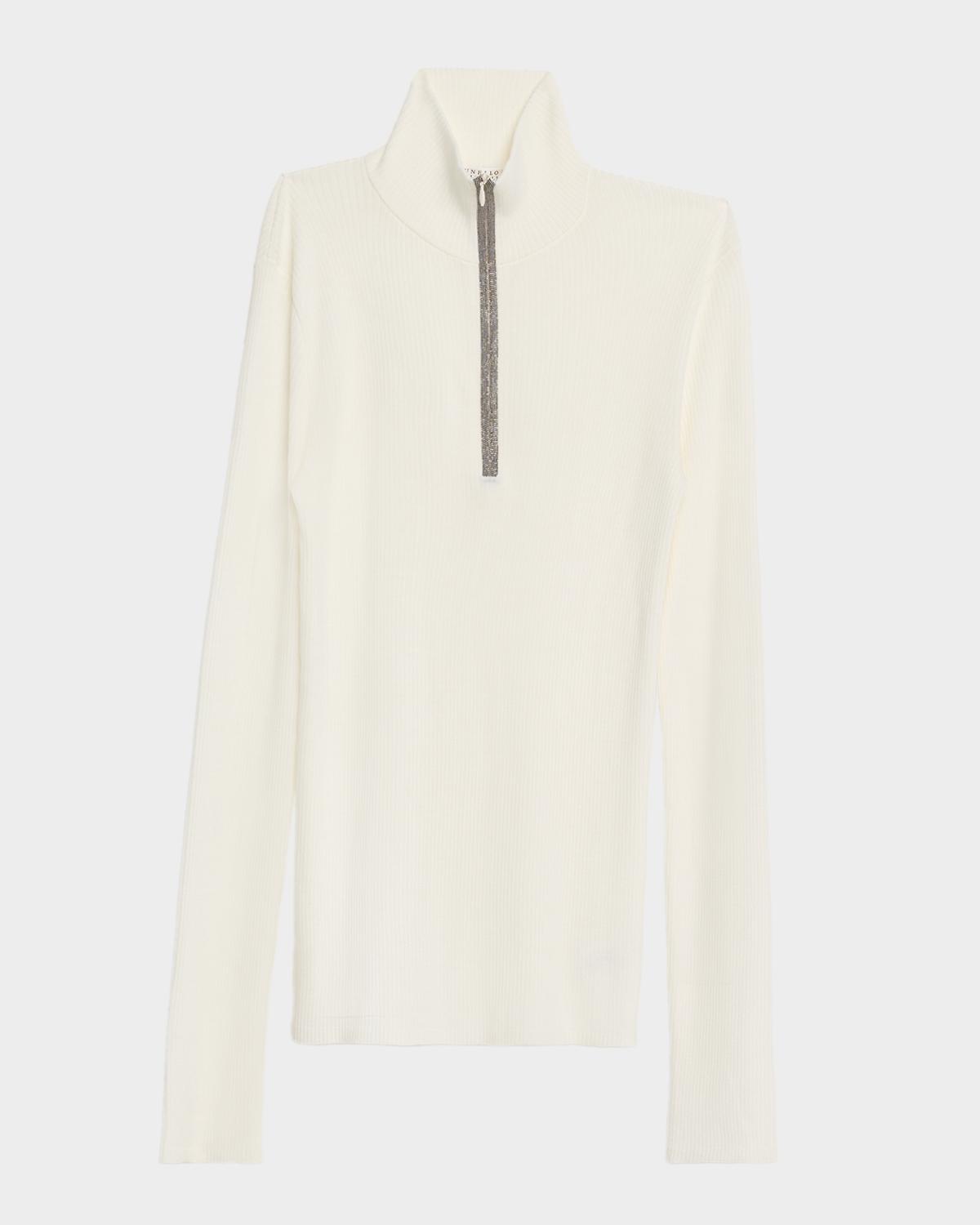 Turtleneck Monili Zip Wool-Cashmere Sweater