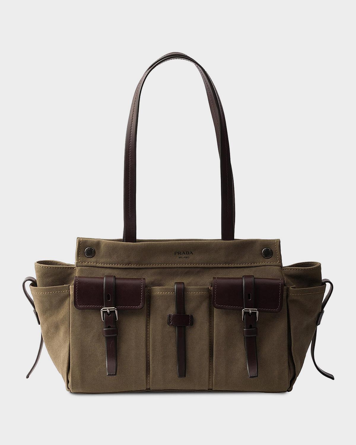 Prada Route Large Canvas and Leather Tote Bag | Neiman Marcus