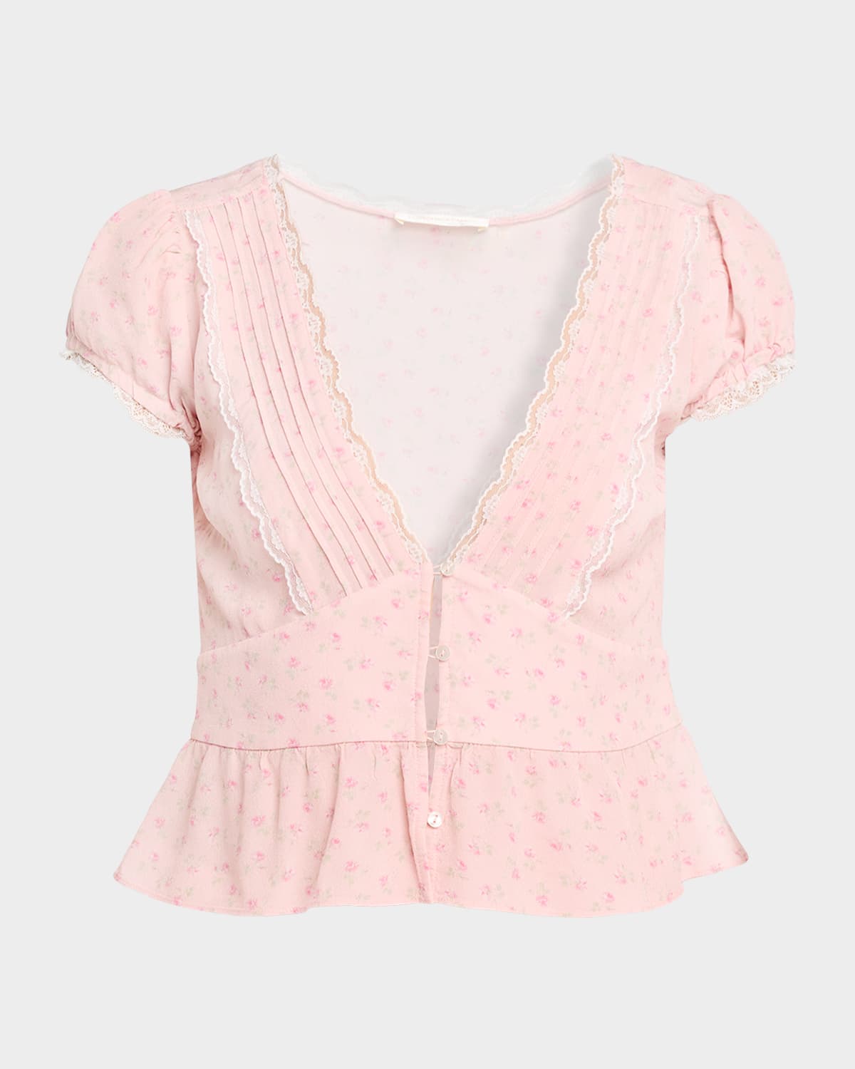 LoveShackFancy Bondy Floral Peplum-Hem Top | Neiman Marcus