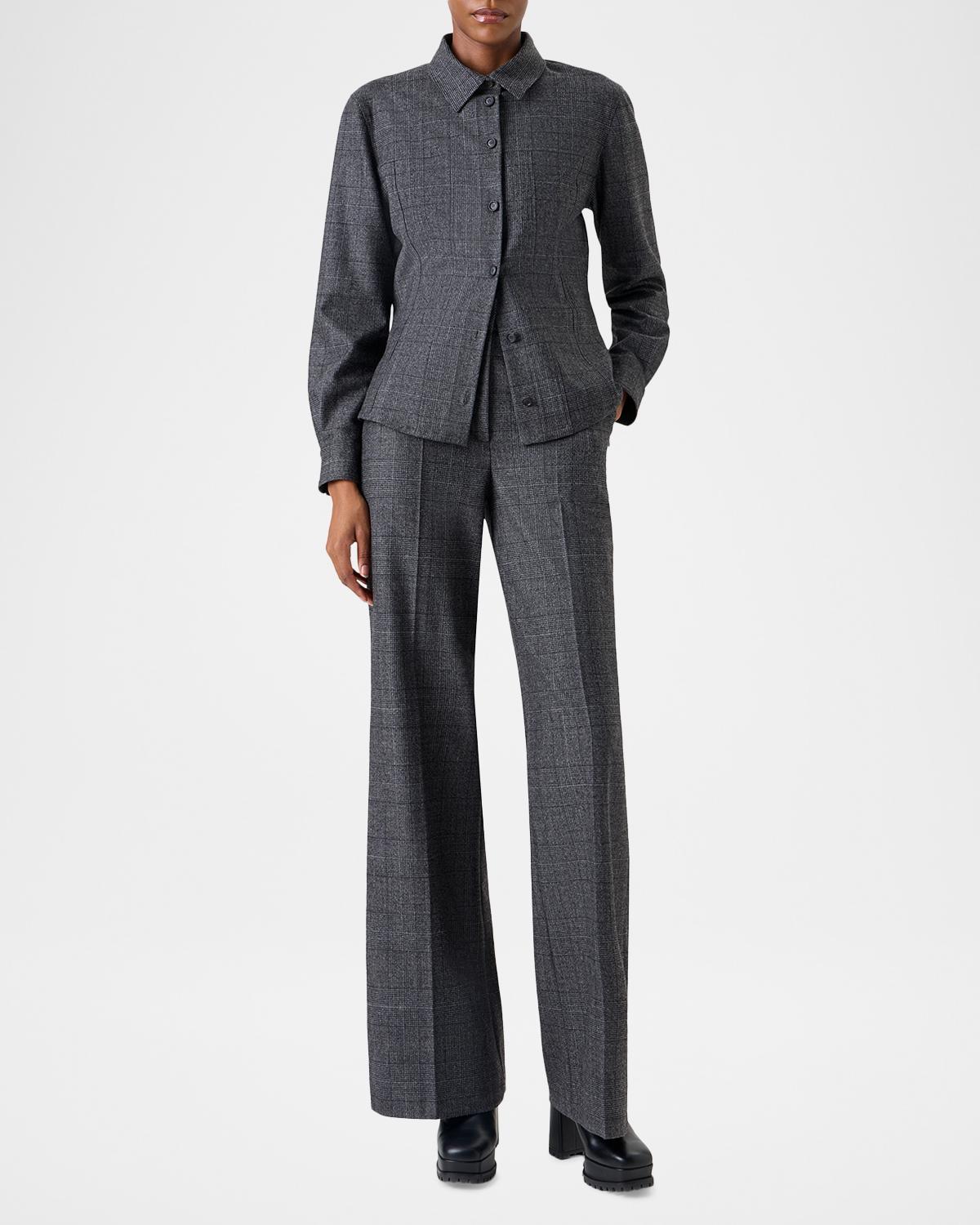 Wool Flannel Prince of Wales Button-Down Blouse - thumbnail 2