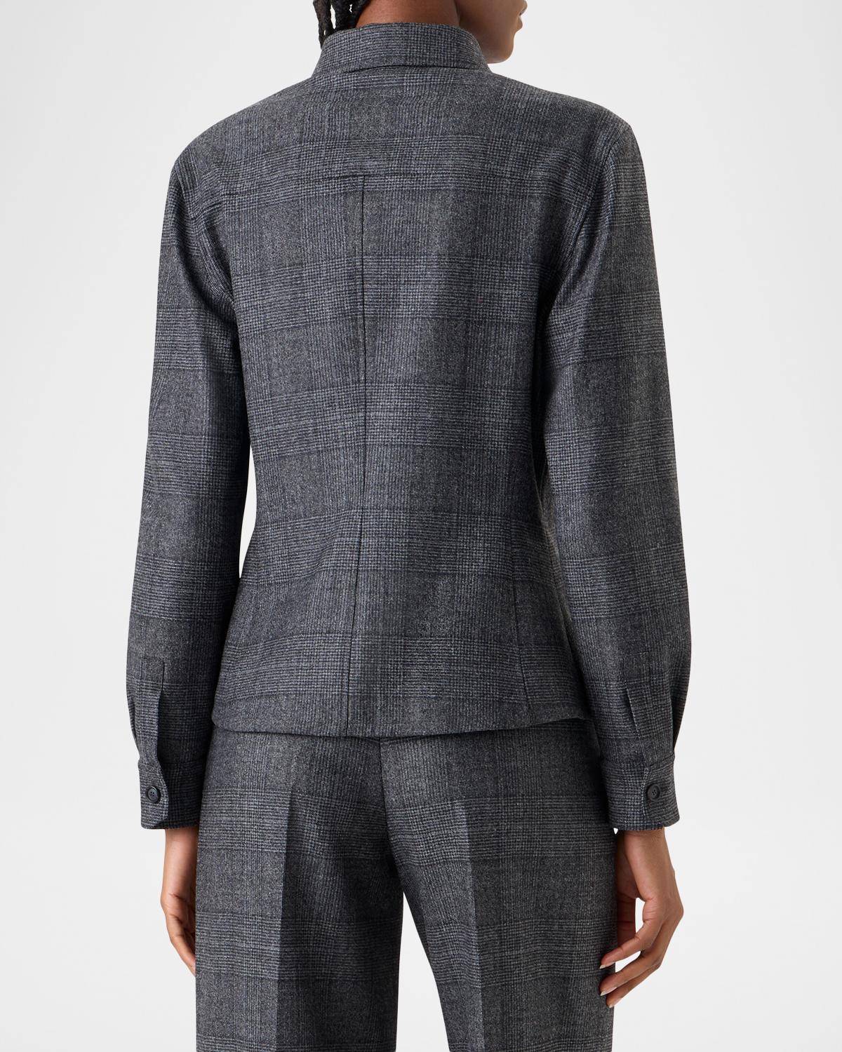 Wool Flannel Prince of Wales Button-Down Blouse - thumbnail 3