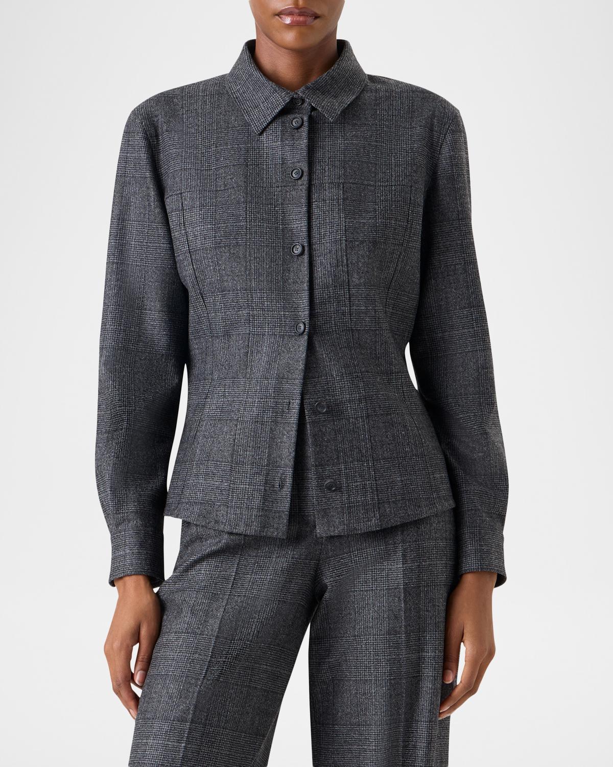 Wool Flannel Prince of Wales Button-Down Blouse - thumbnail 4