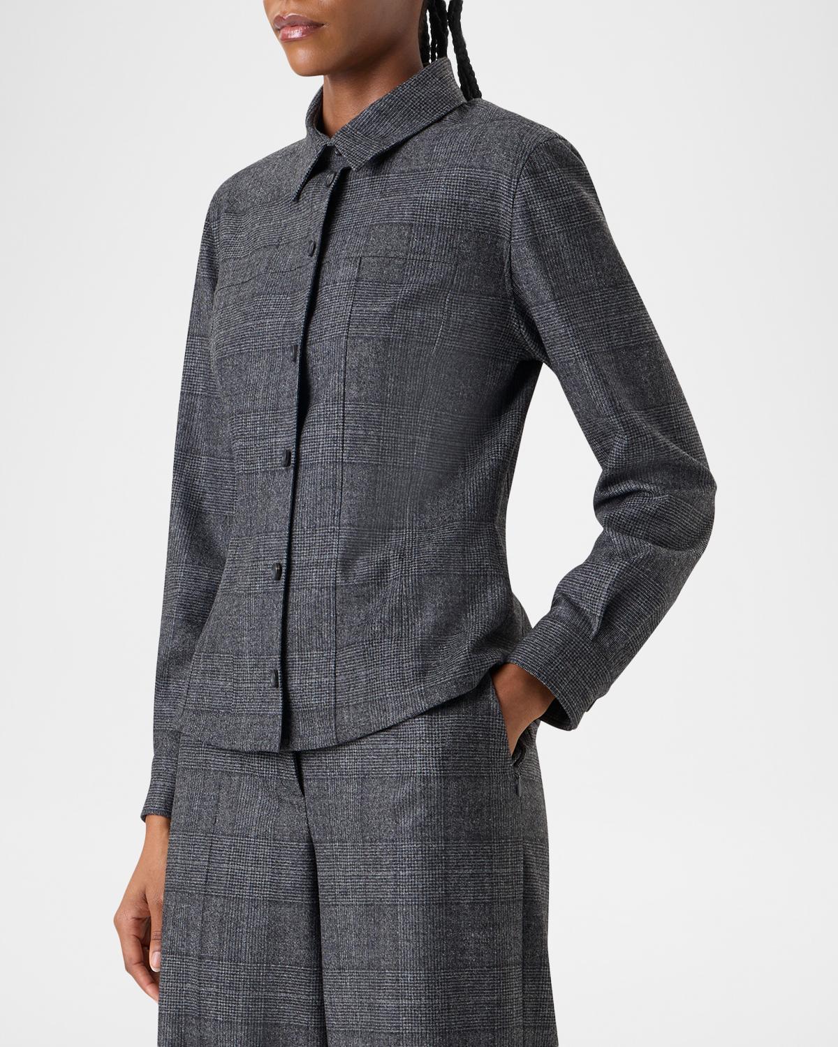Wool Flannel Prince of Wales Button-Down Blouse - thumbnail 5