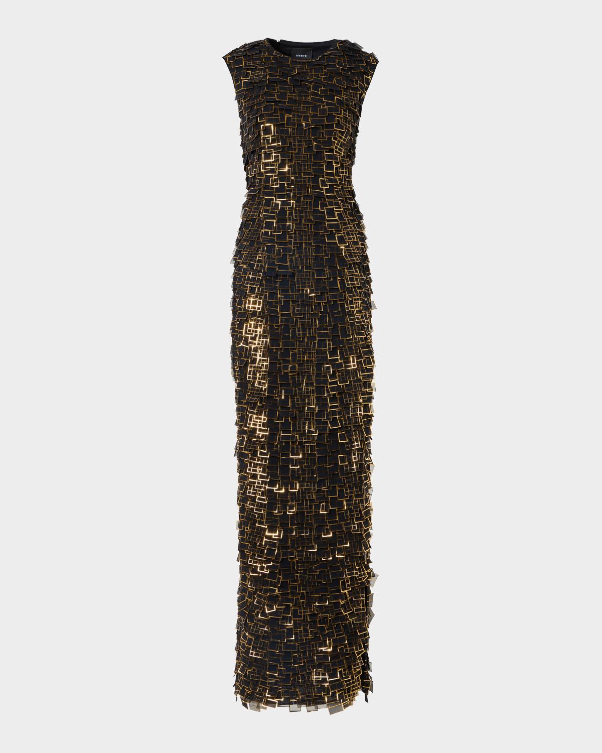 Metallic Organza Tiles Sleeveless Column Gown