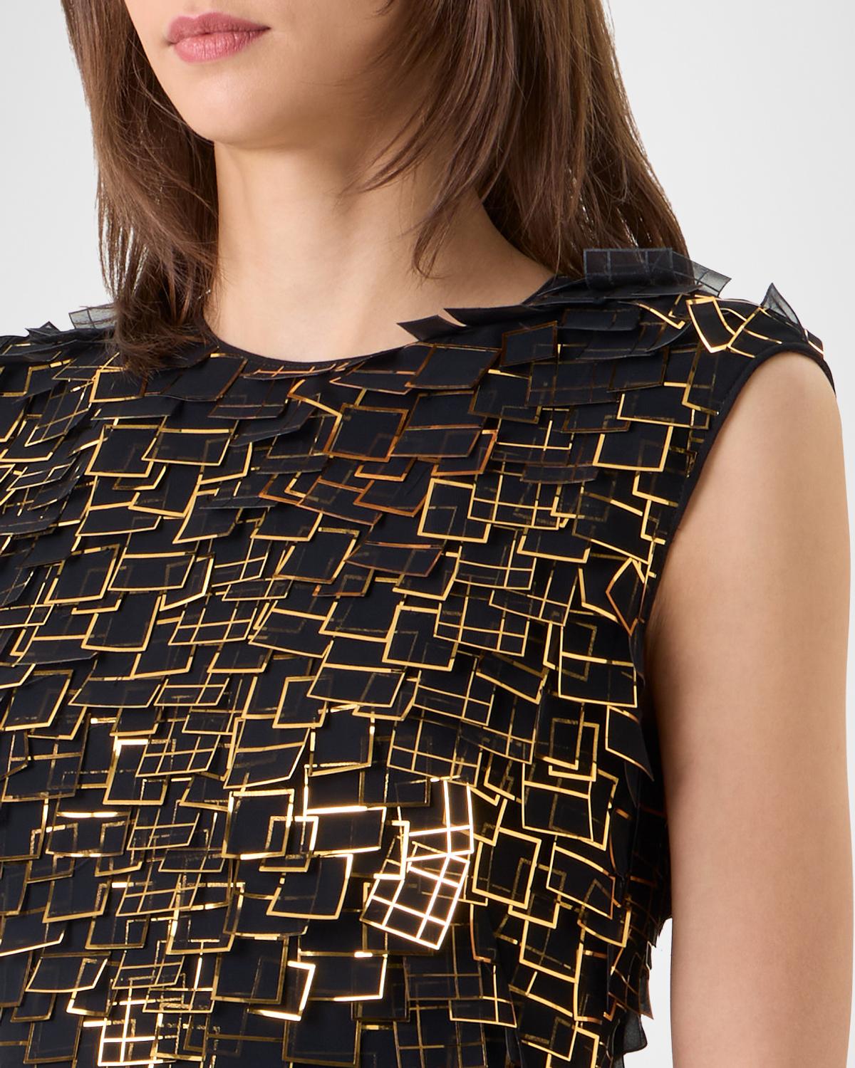 Metallic Organza Tiles Sleeveless Column Gown - thumbnail 6