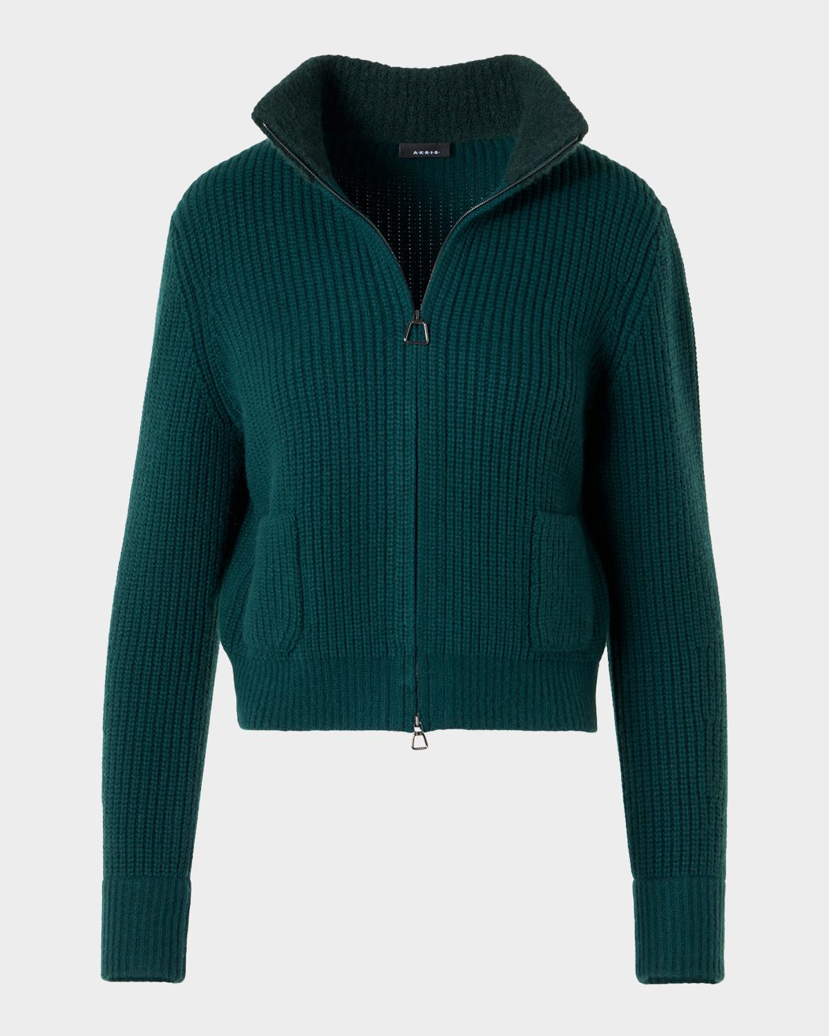 Wool-Cashmere Turtleneck Zip Cardigan