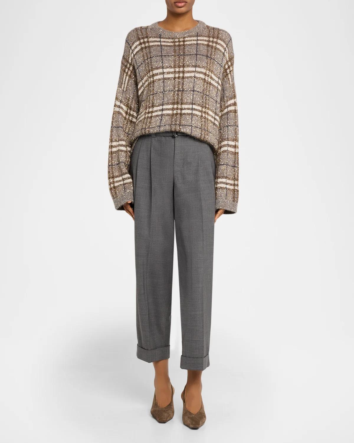 Pleated Wool Tapered-Leg Ankle Pants With Belt - thumbnail 2