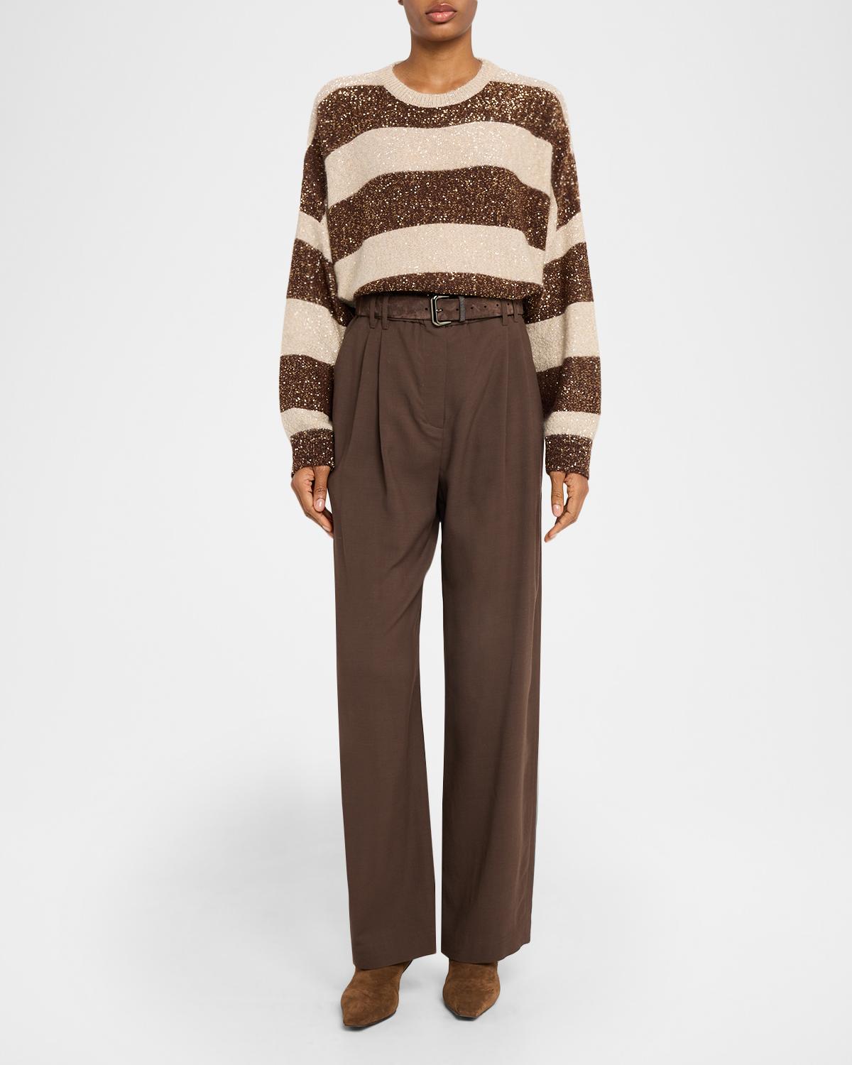BRUNELLO CUCINELLI 마이크로 시퀸 스트라이프 니트