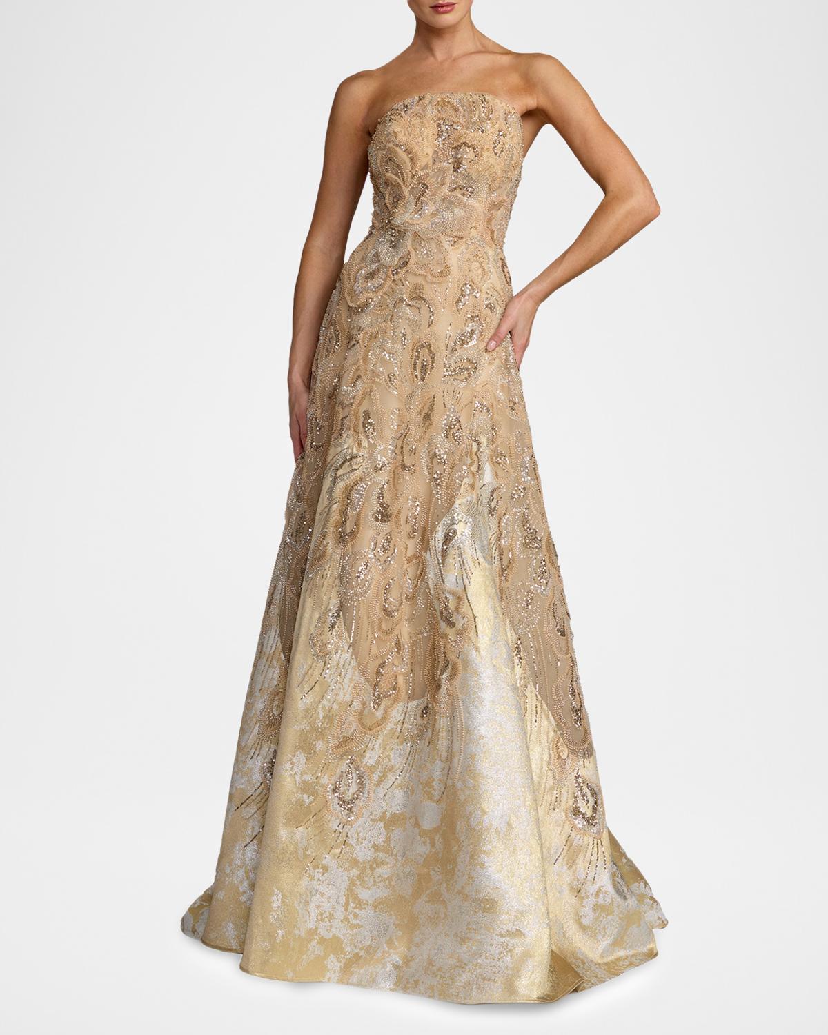 Sequin-Embellished Brocade Ball Gown - thumbnail 2