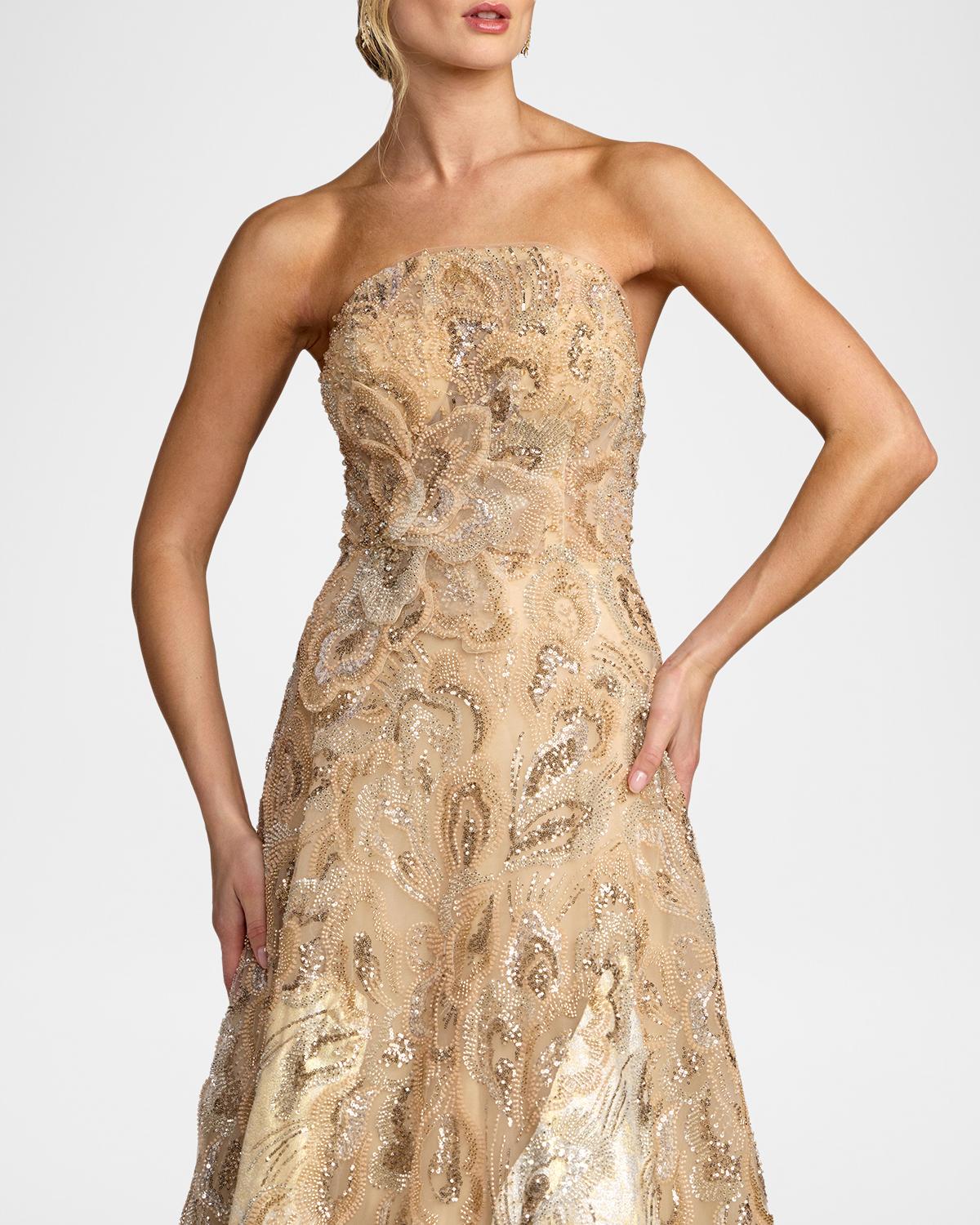 Sequin-Embellished Brocade Ball Gown - thumbnail 4