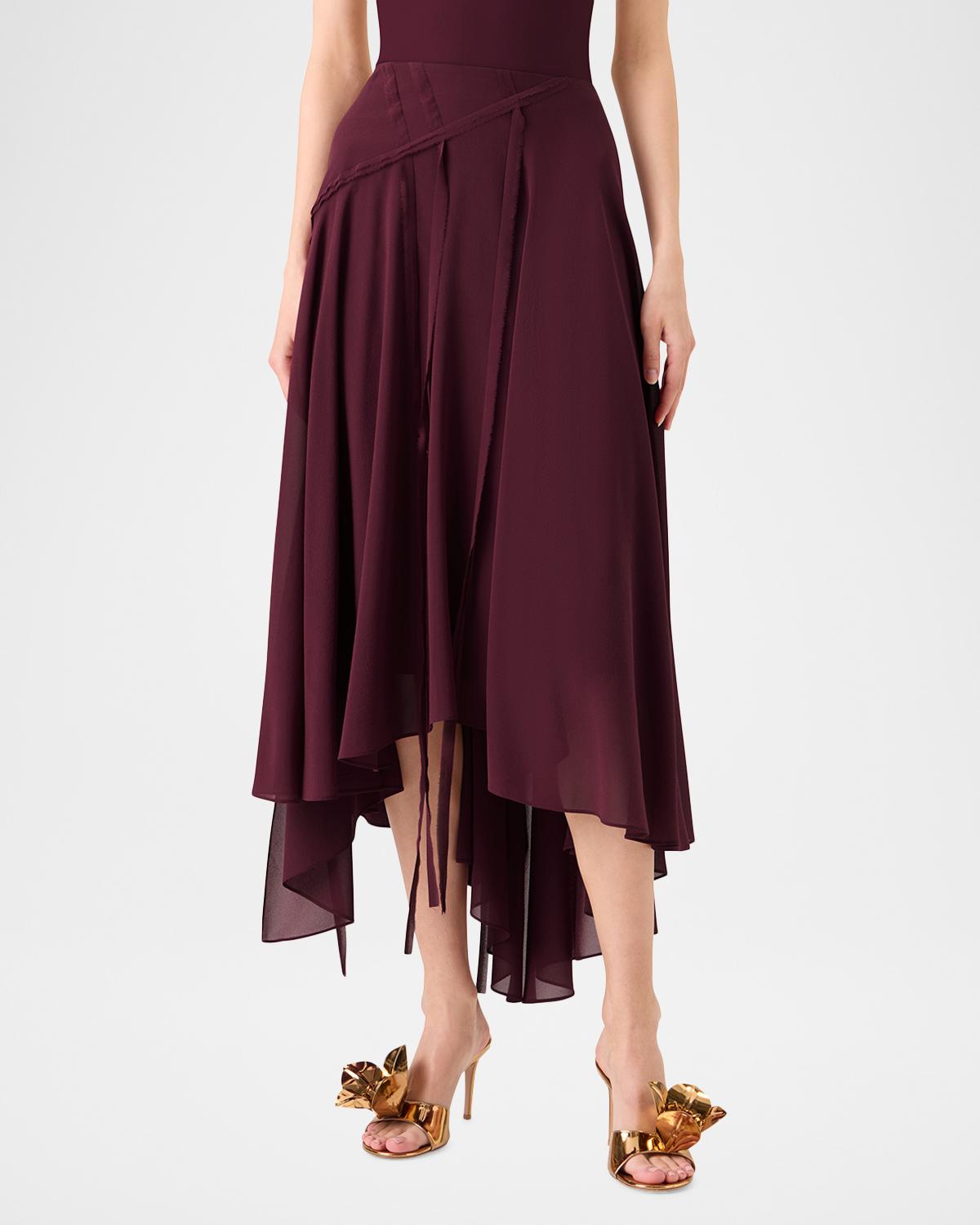 Asymmetric Silk Georgette Midi Skirt - thumbnail 4