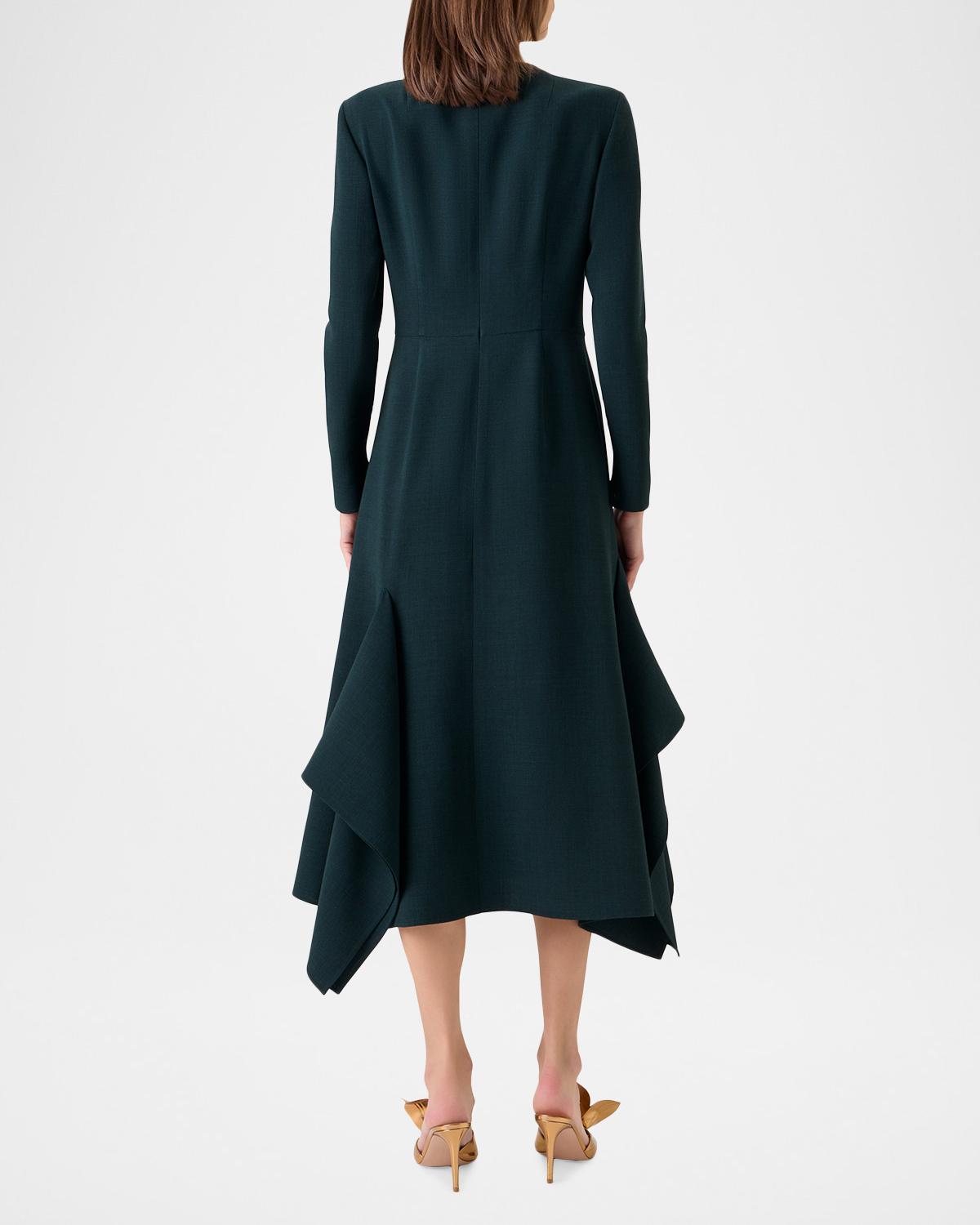 Long-Sleeve Asymmetric Draped Midi Dress - thumbnail 3